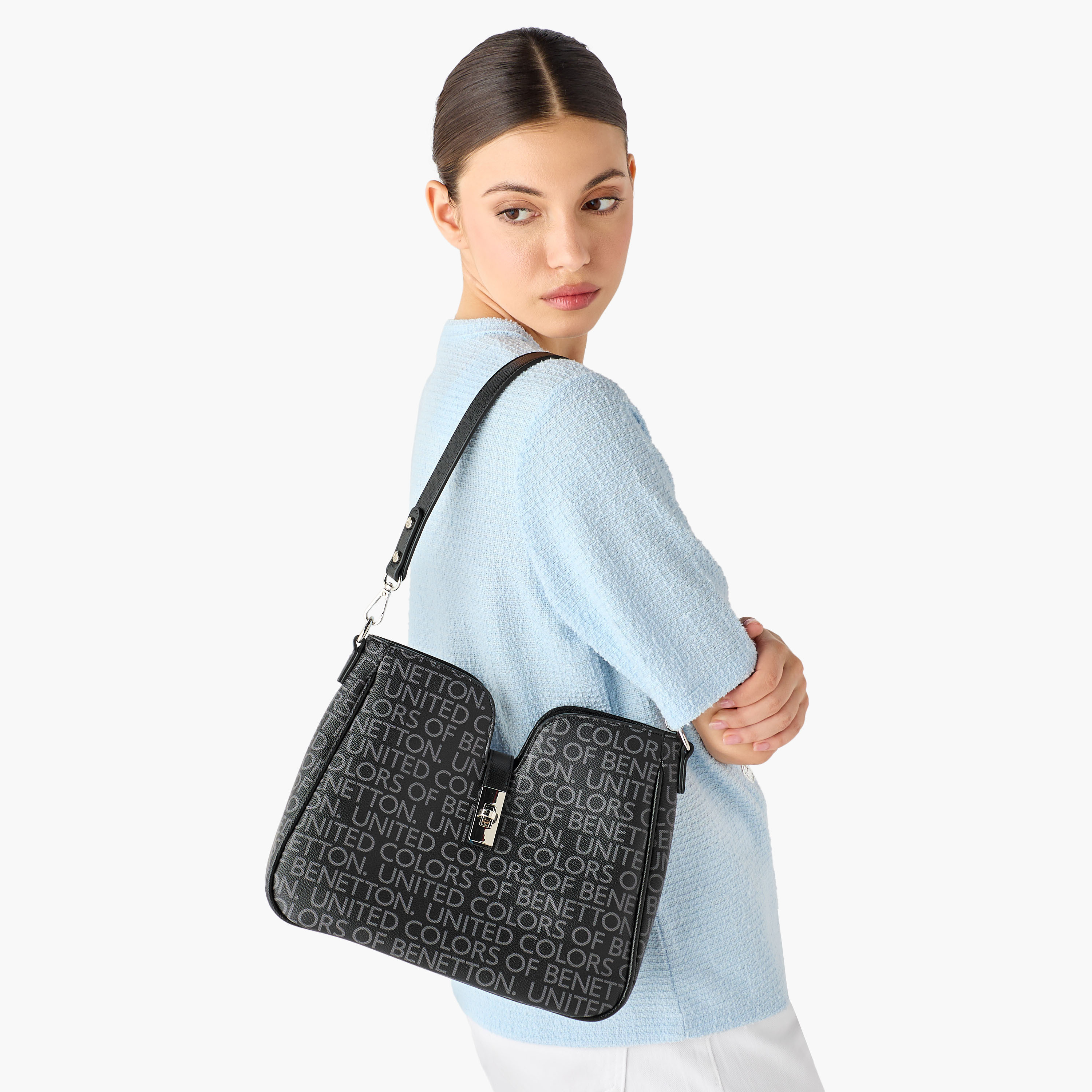United Colors of Benetton Monogram Print Shoulder Bag with Detachable Strap-women-bagsandwallets-handbags-image-2