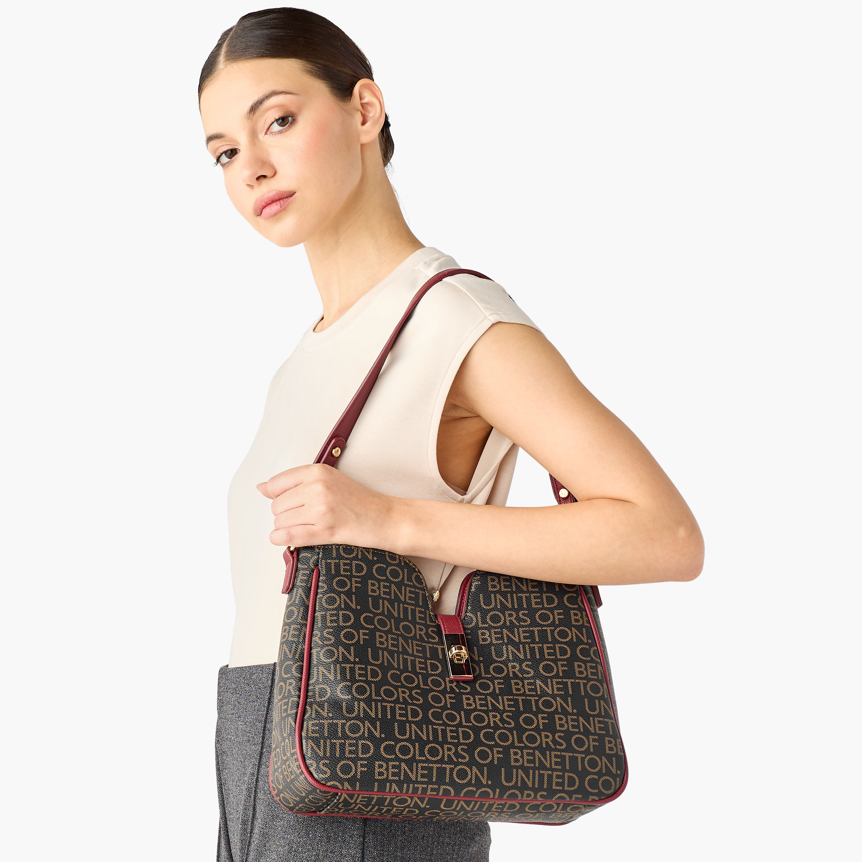 United Colors of Benetton Monogram Print Shoulder Bag with Detachable Strap-women-bagsandwallets-handbags-image-2