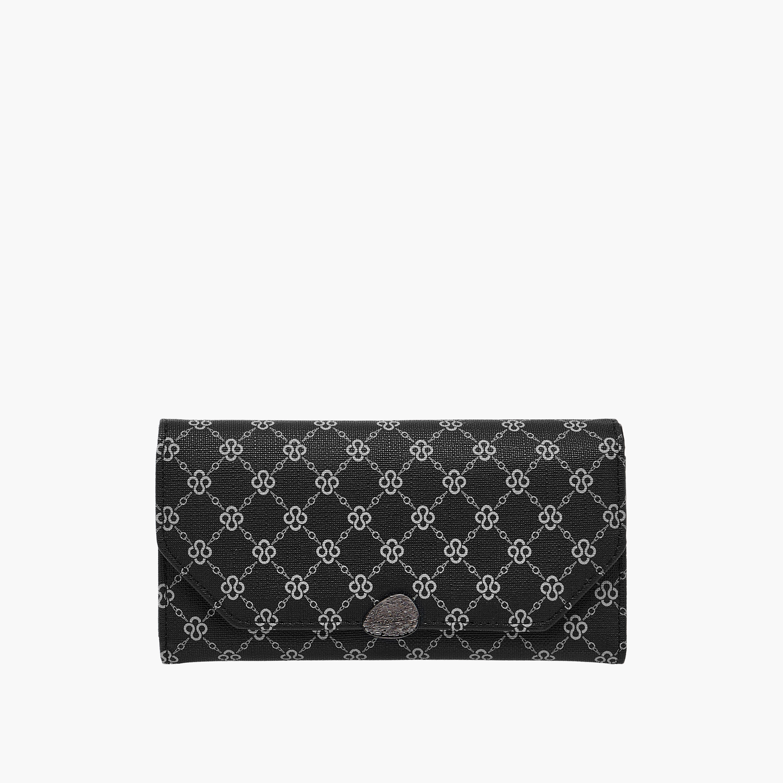 Sasha Sam Monogram Print Tri-Fold Wallet with Button Closure-women-bagsandwallets-wallets-image-1