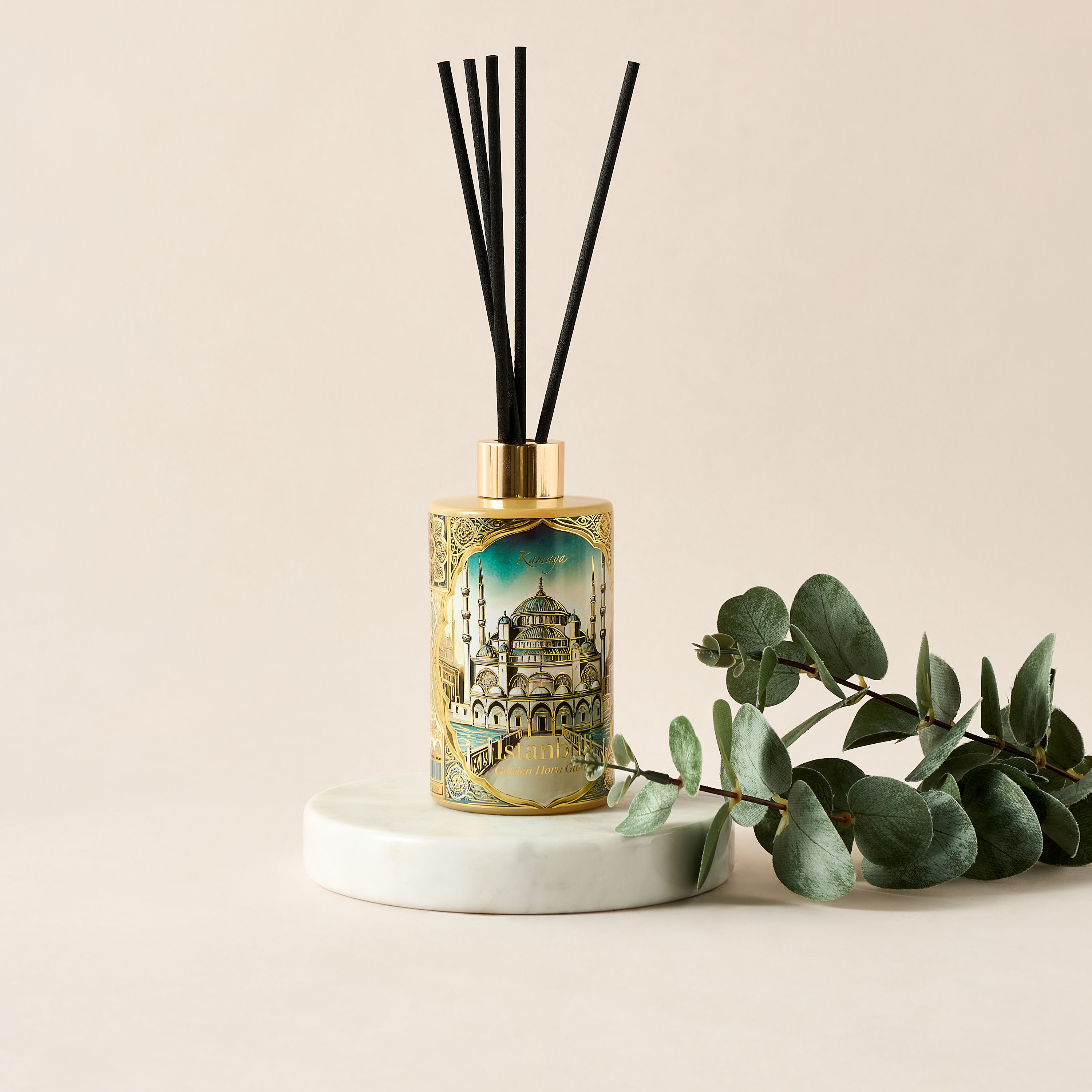 Kamaya Golden Horn Glow Scented Reed Diffuser Set - 200 ml-household-homefragrance-reeddiffusers-image-1