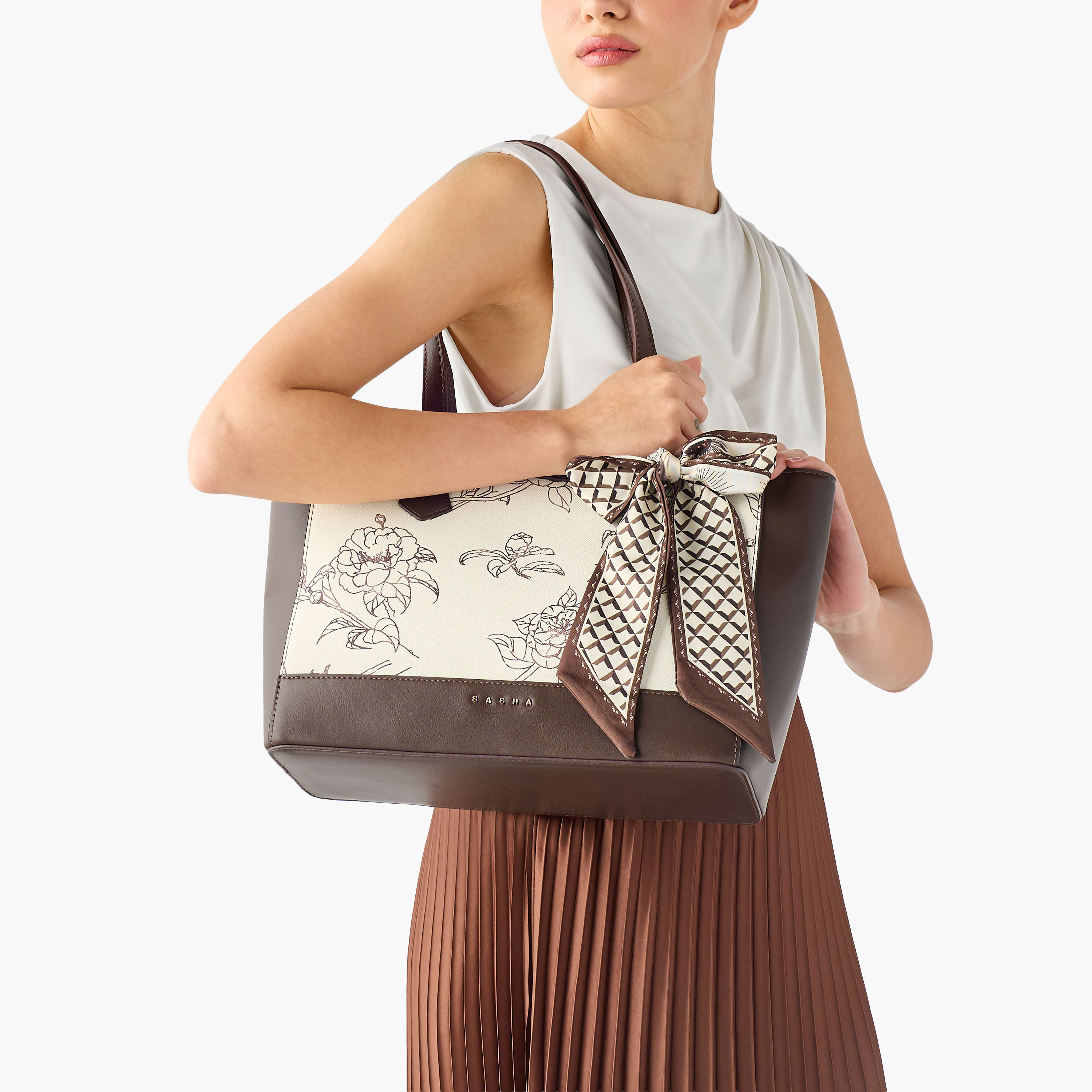 Sasha Kodes Floral Print Tote Bag with Double Handle-women-bagsandwallets-handbags-image-2