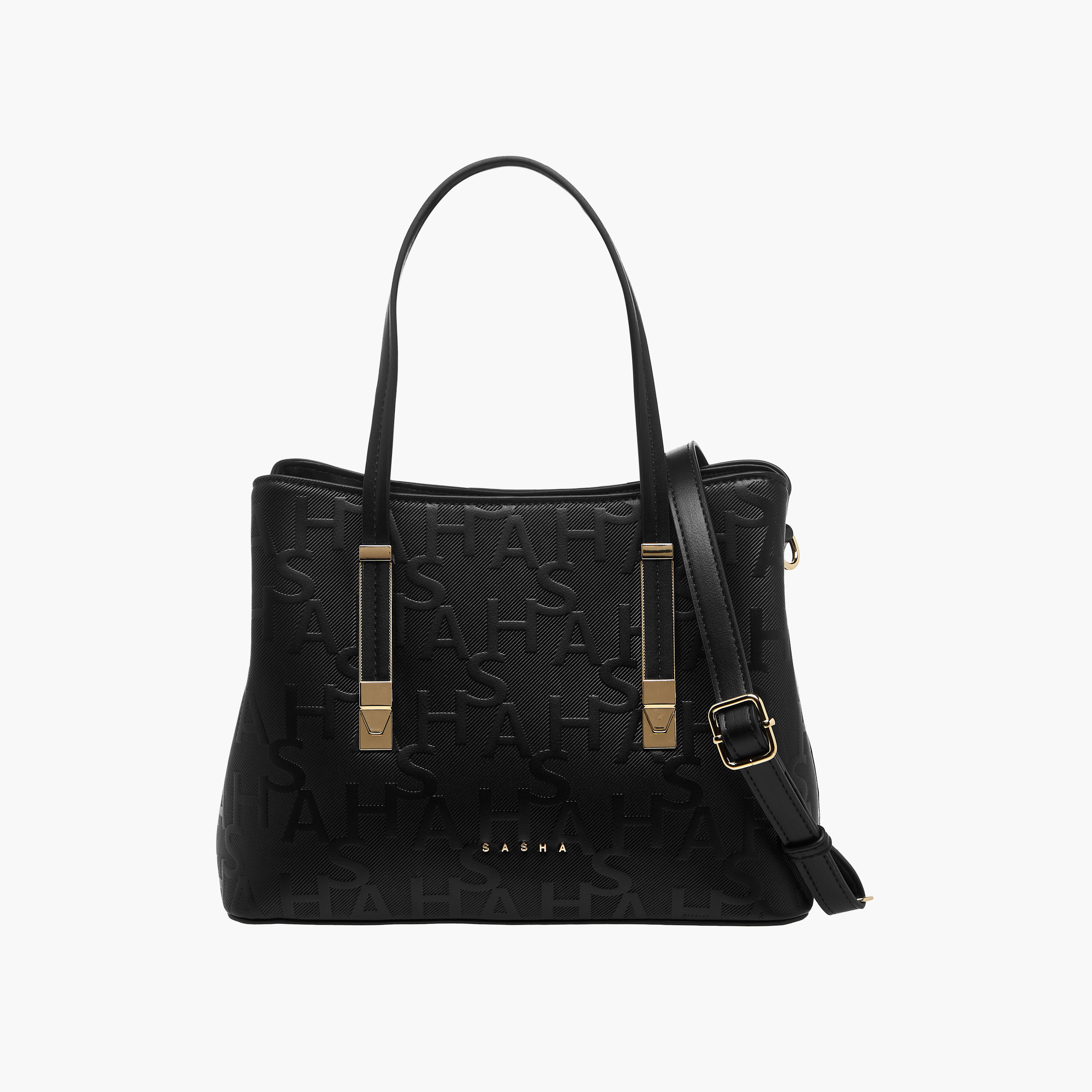 Sasha Kodes Monogram Embossed Tote Bag with Detachable Strap-women-bagsandwallets-handbags-image-1