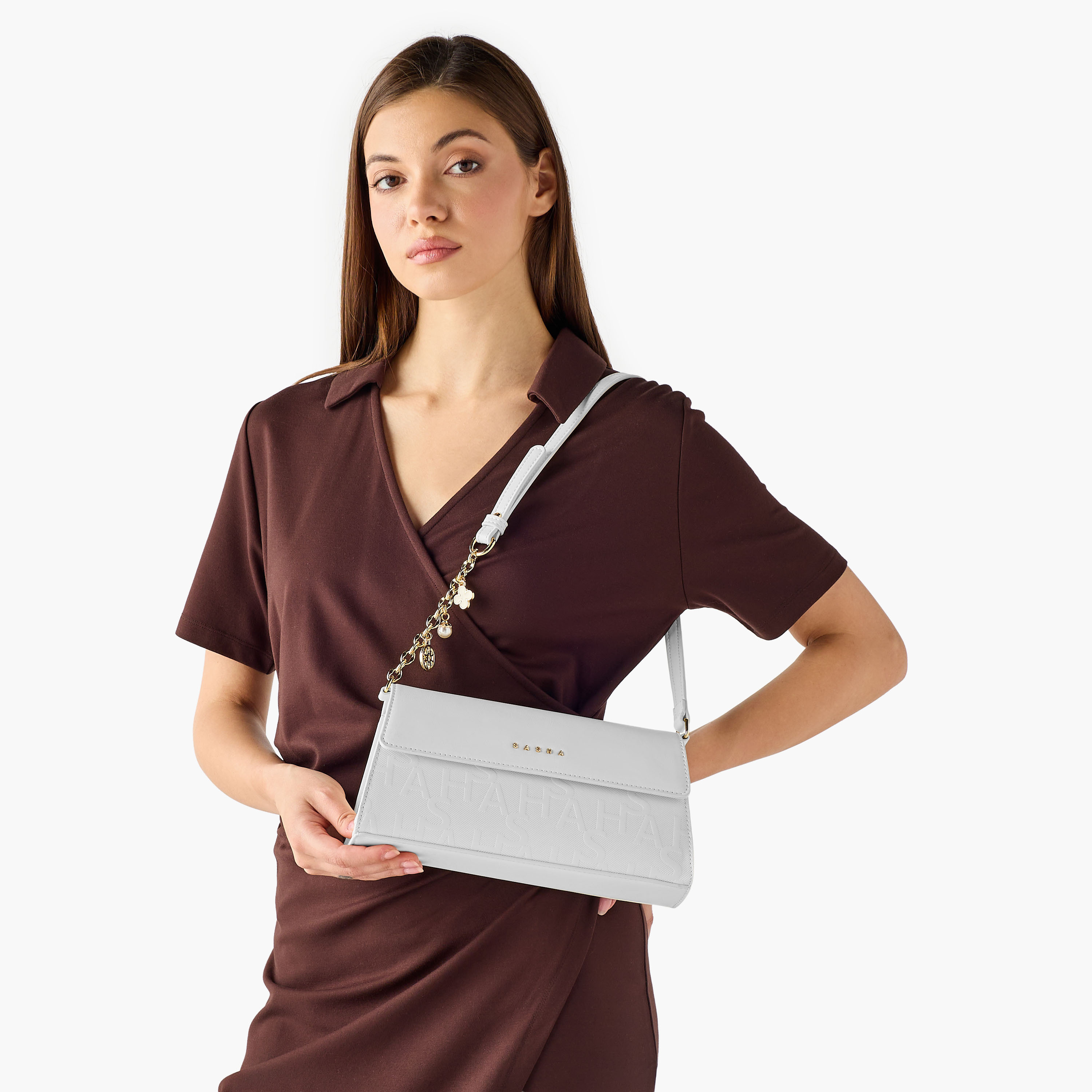 Sasha Kodes Embossed Shoulder Bag with Adjustable Strap-women-bagsandwallets-handbags-image-2