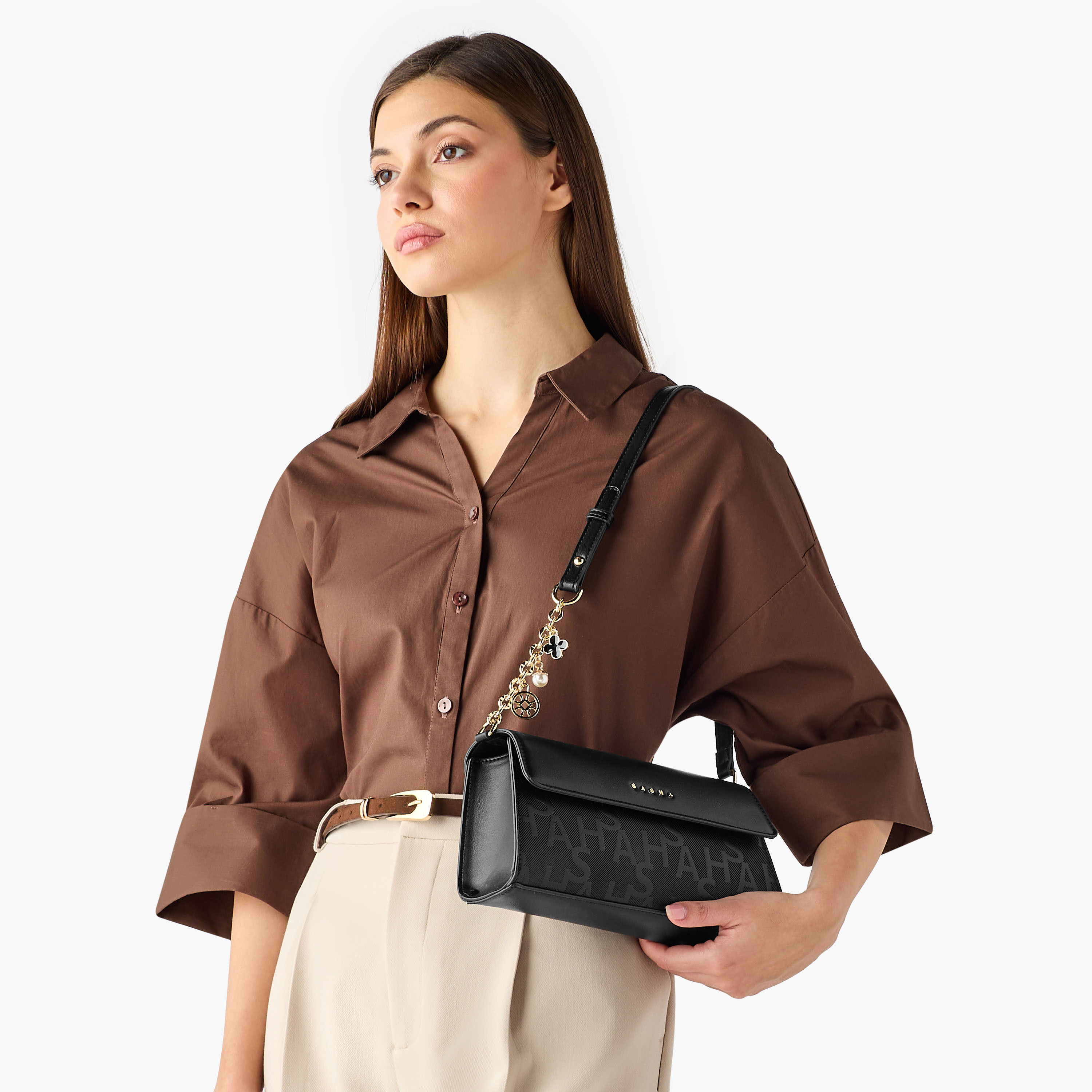 Sasha Kodes Embossed Shoulder Bag with Adjustable Strap-women-bagsandwallets-handbags-image-2