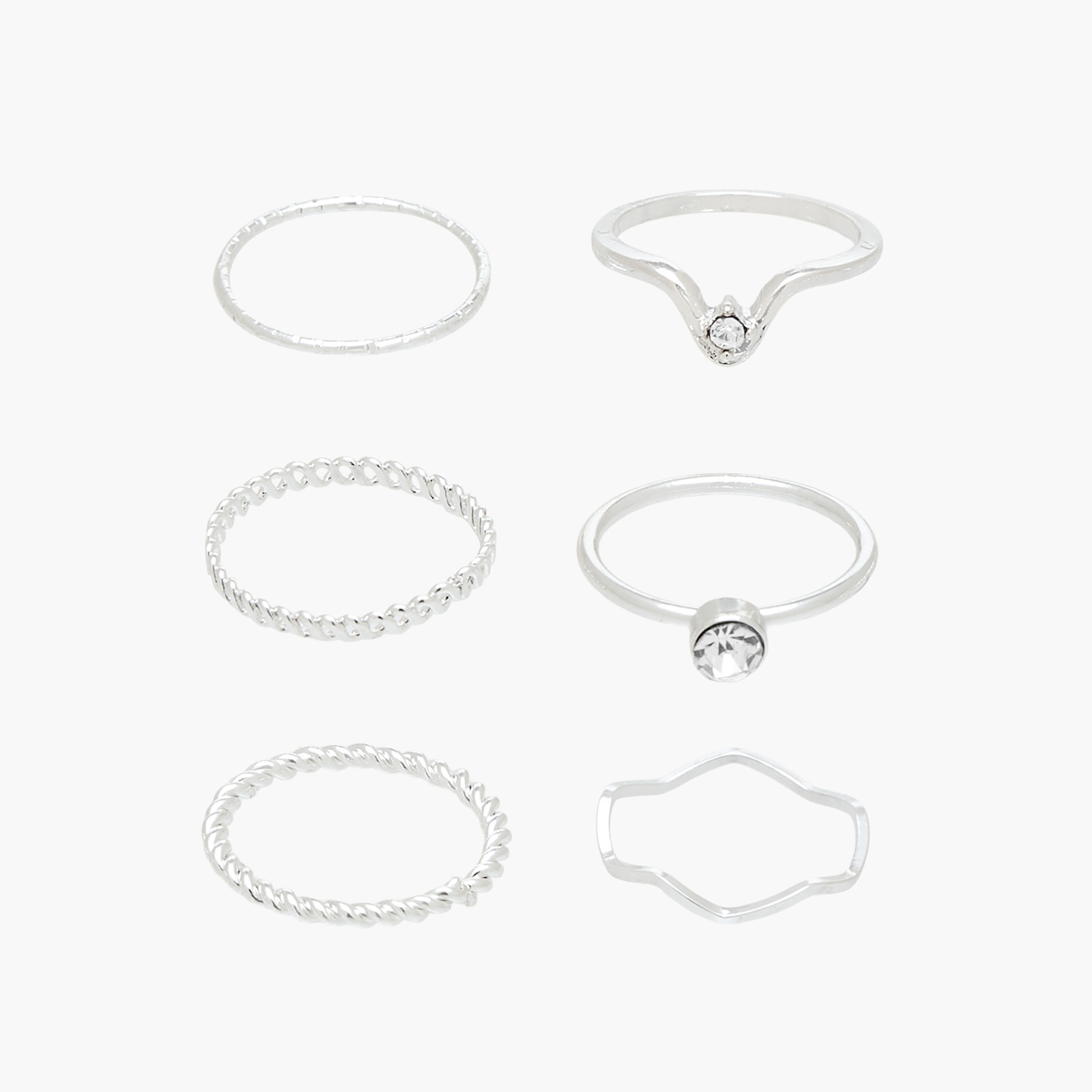 Set of 6 - Assorted Silver Tone Ring-women-watchesandjewellery-jewellery-rings-image-1
