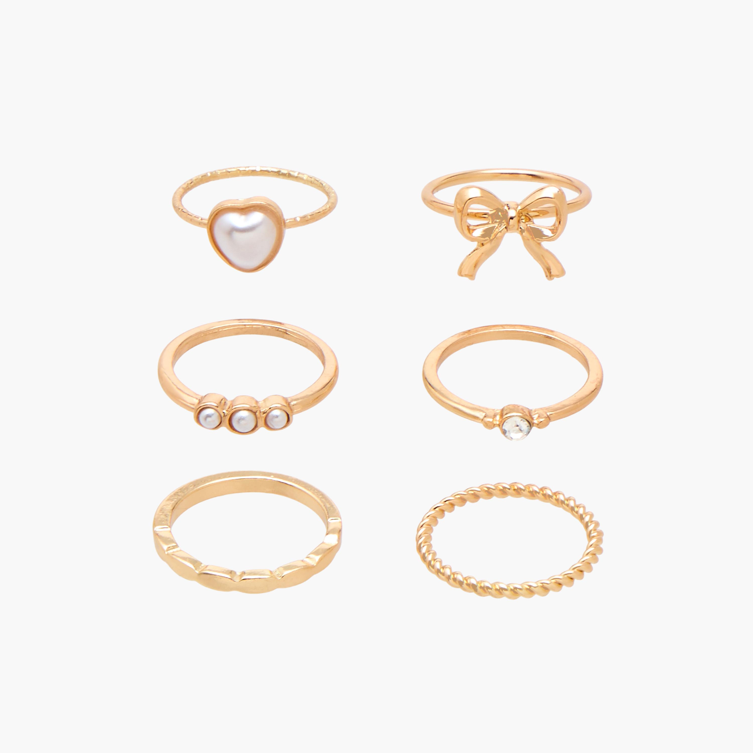 Set of 6 - Gold Tone Ring with Embellished Design-women-watchesandjewellery-jewellery-rings-image-1