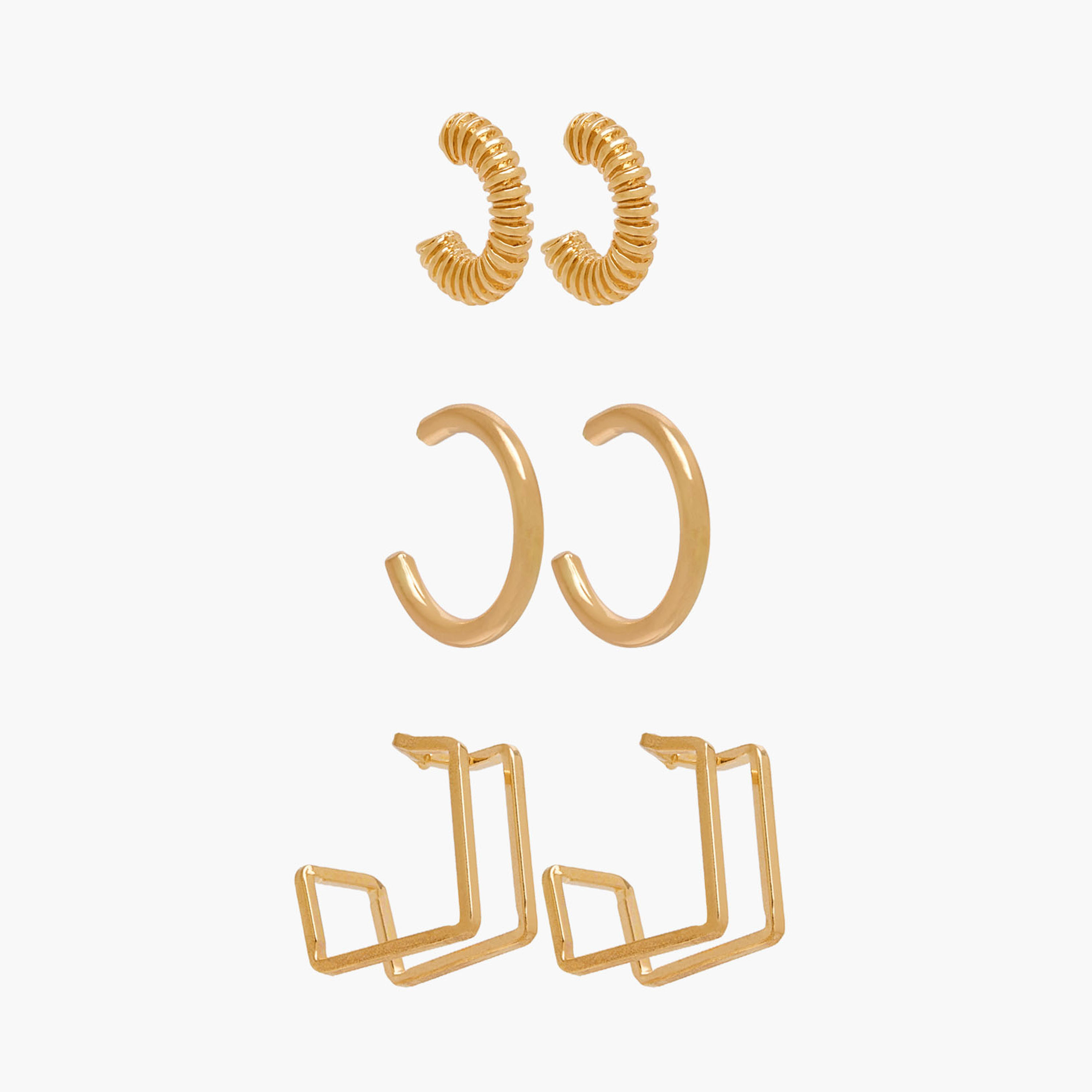 Pack of 3 Gold Tone Hoop Earrings with Pushback Closure-women-watchesandjewellery-jewellery-earrings-image-1