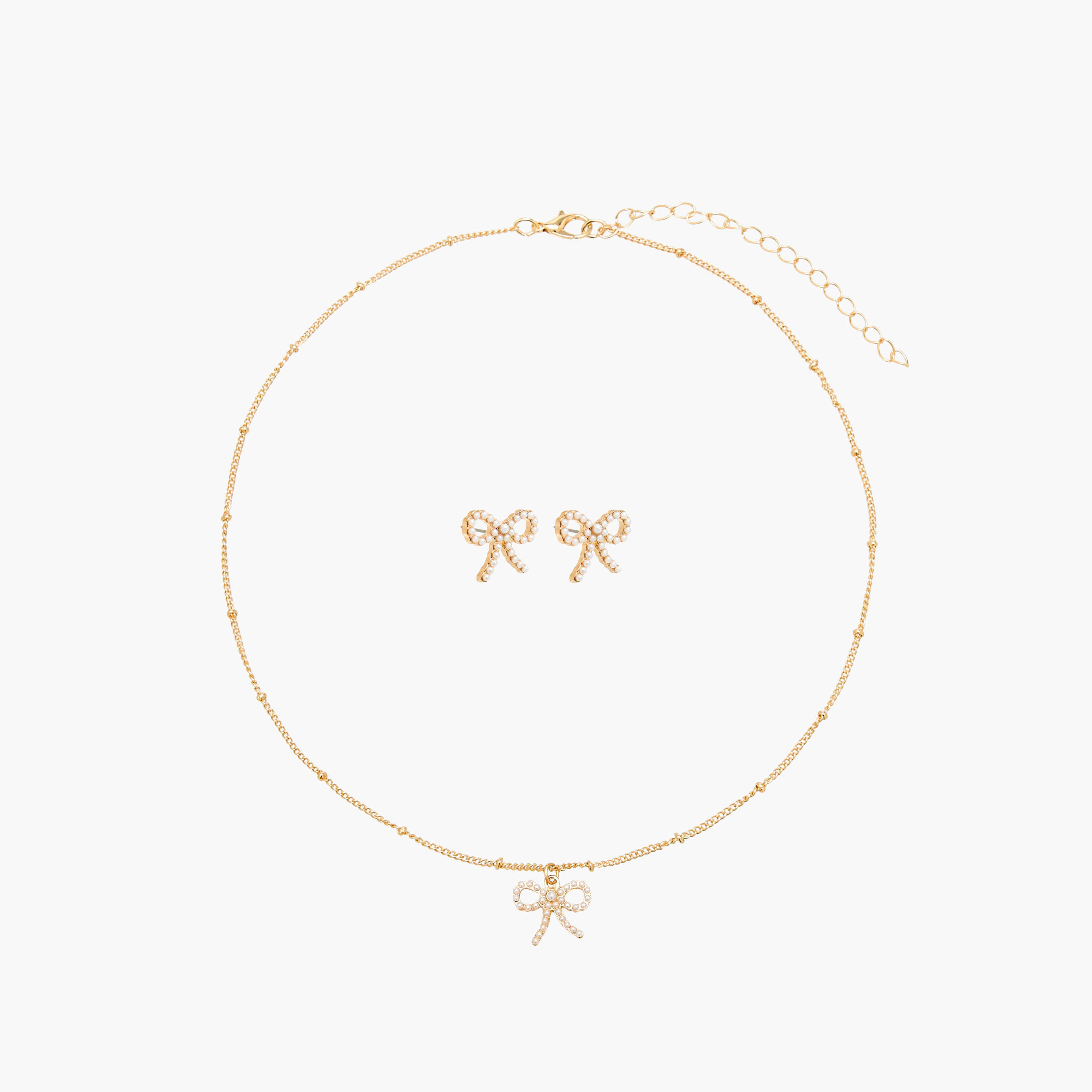 Set of 2 - Bow Embellished Gold Tone Pendant Necklace and Earrings-women-watchesandjewellery-jewellery-jewellerysets-image-1