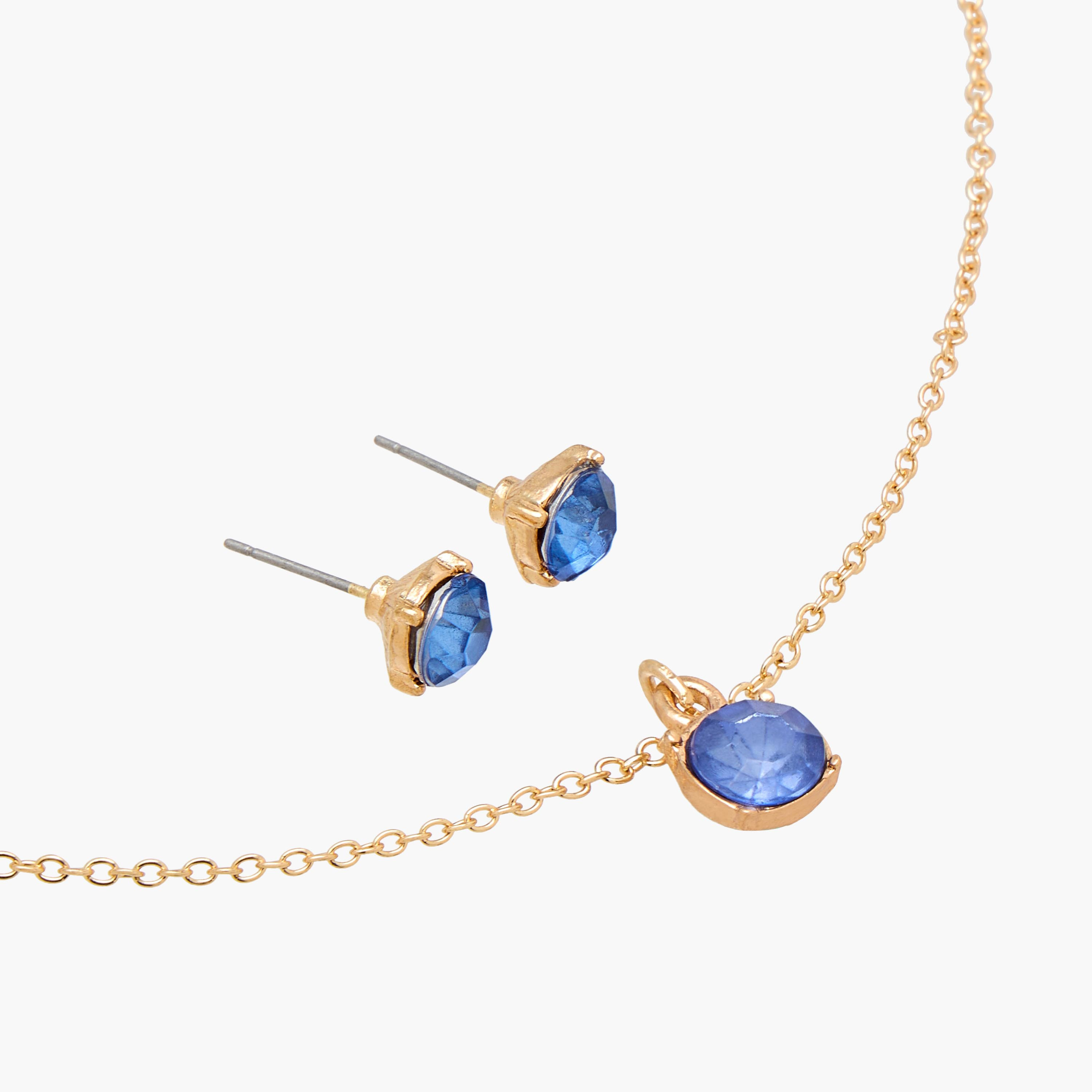 Set of 2 - Gold Tone Stone Embellished Pendant Necklace and Earrings-women-watchesandjewellery-jewellery-jewellerysets-image-3