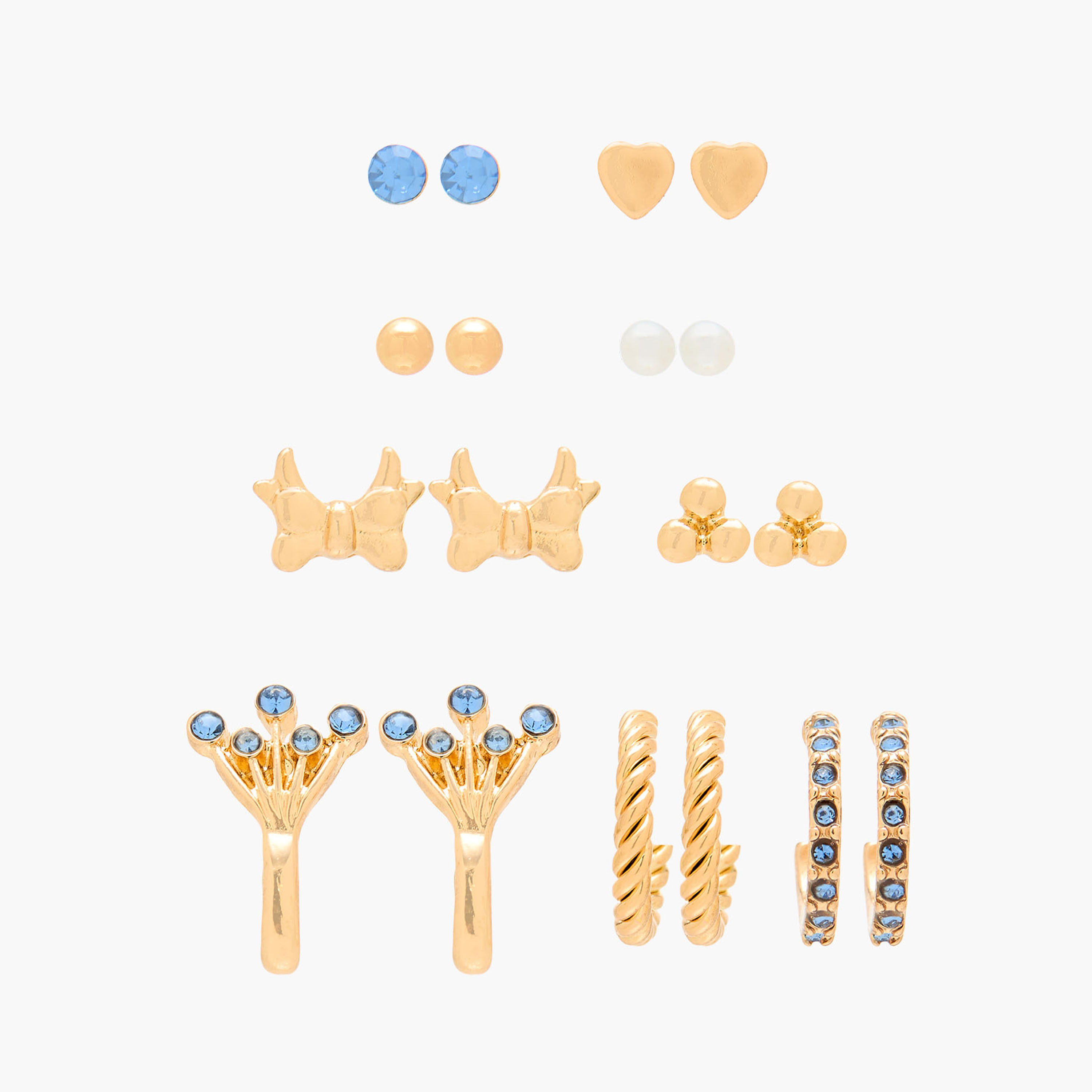 Pack of 9 Gold Tone Assorted Earrings with Pushback Closure-women-watchesandjewellery-jewellery-earrings-image-1