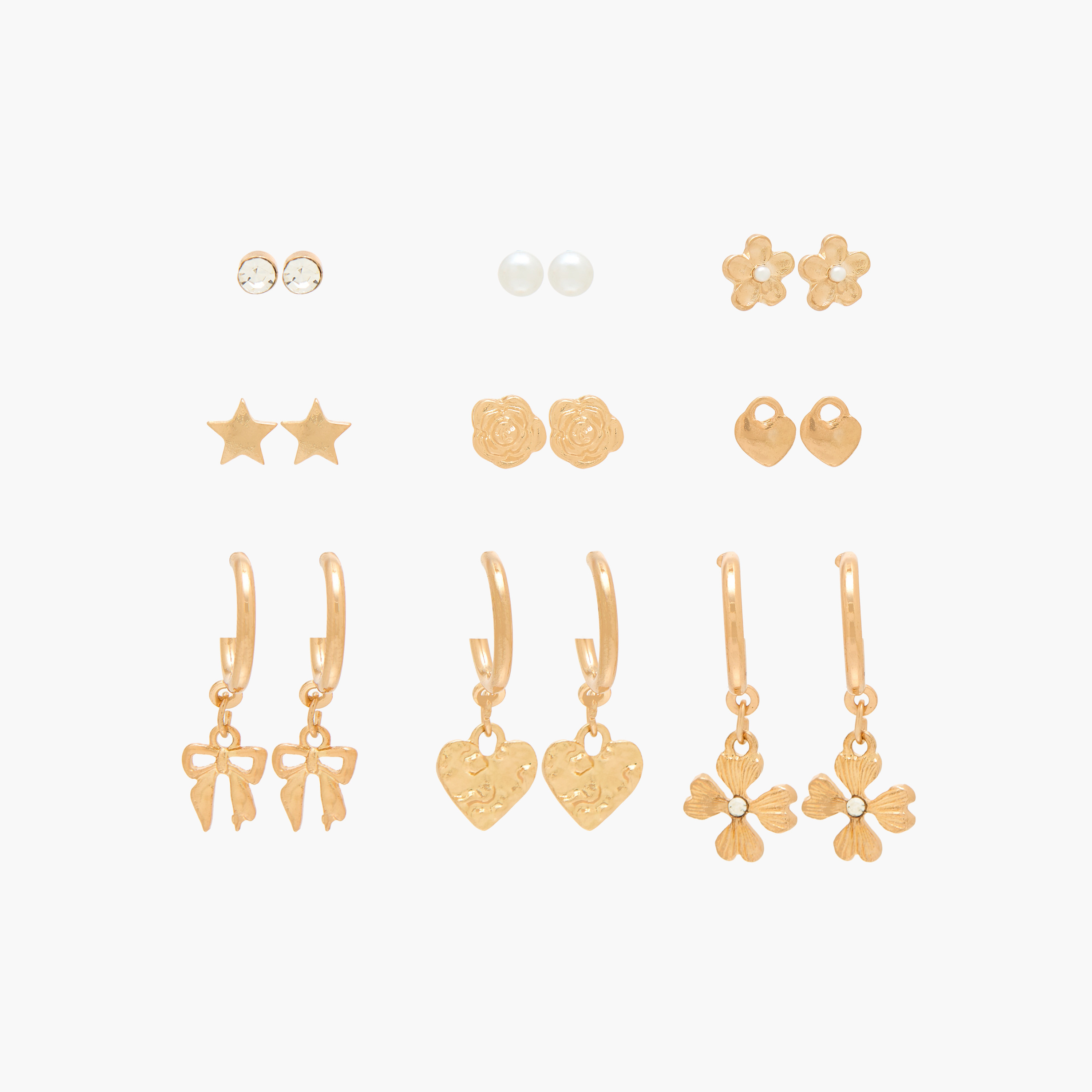 Pack of 9 Gold Tone Assorted Earrings with Pushback Closure-women-watchesandjewellery-jewellery-earrings-image-1
