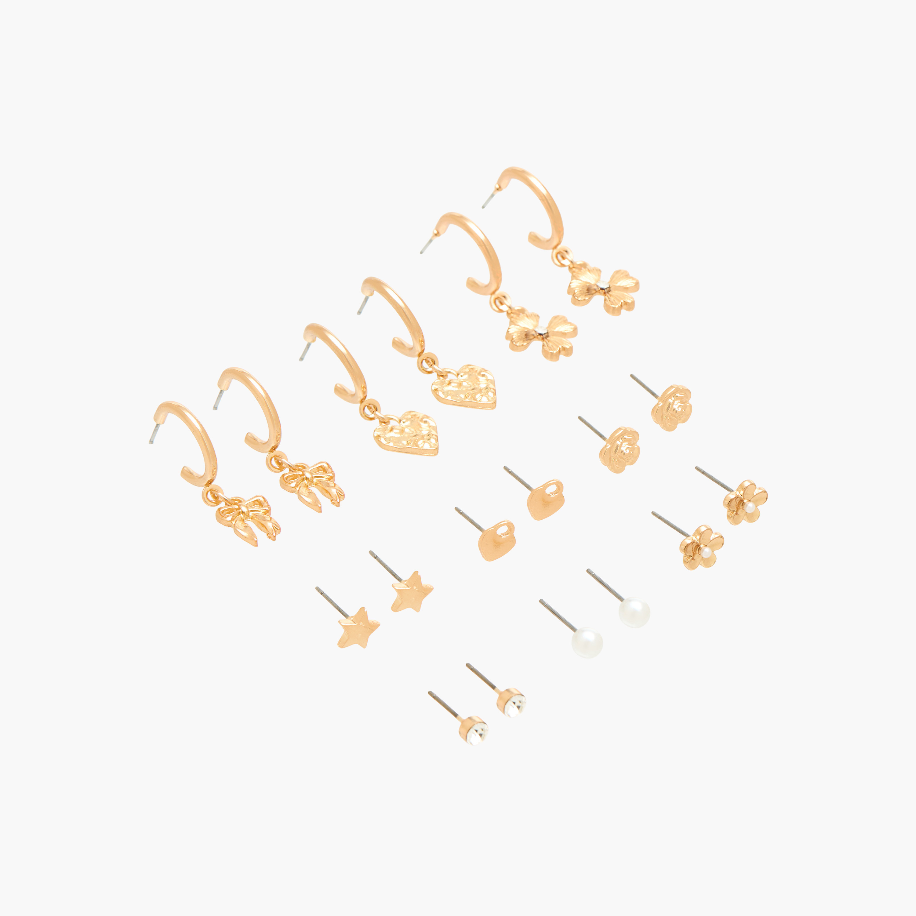 Pack of 9 Gold Tone Assorted Earrings with Pushback Closure-women-watchesandjewellery-jewellery-earrings-image-2