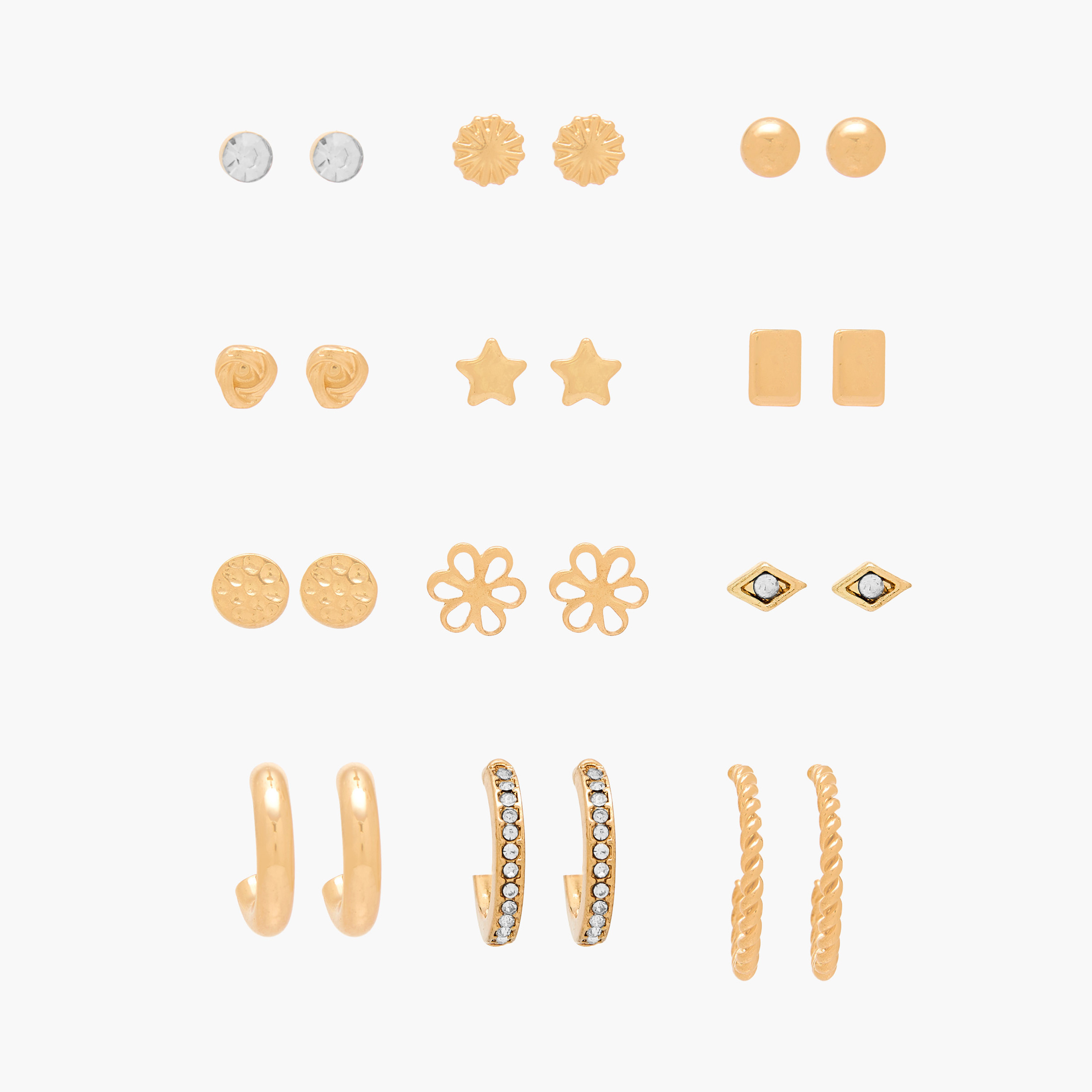 Pack of 12 Gold Tone Earrings with Pushback Closure-women-watchesandjewellery-jewellery-earrings-image-1