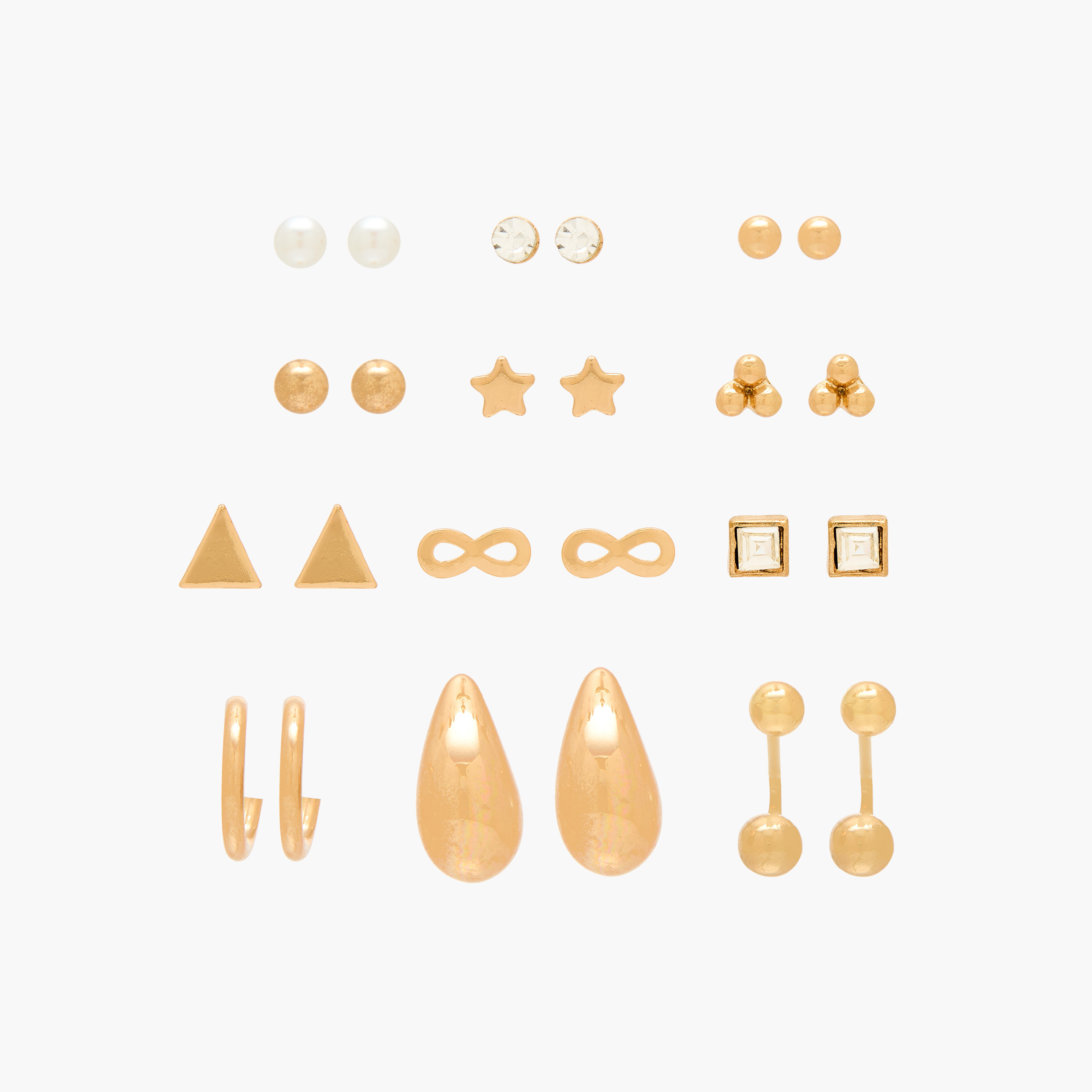 Pack of 12 Gold Tone Assorted Earrings with Pushback Closure-women-watchesandjewellery-jewellery-earrings-image-1