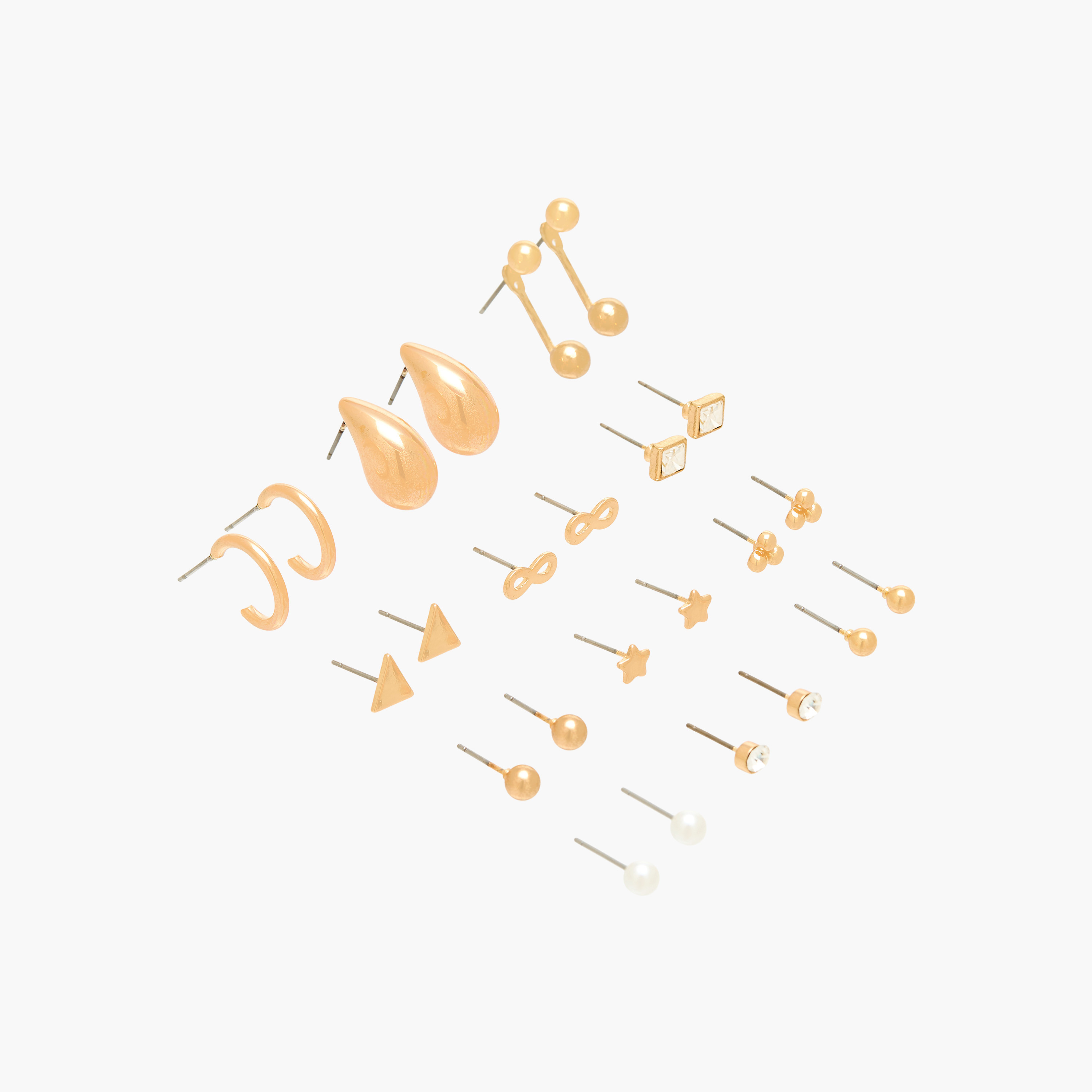 Pack of 12 Gold Tone Assorted Earrings with Pushback Closure-women-watchesandjewellery-jewellery-earrings-image-2
