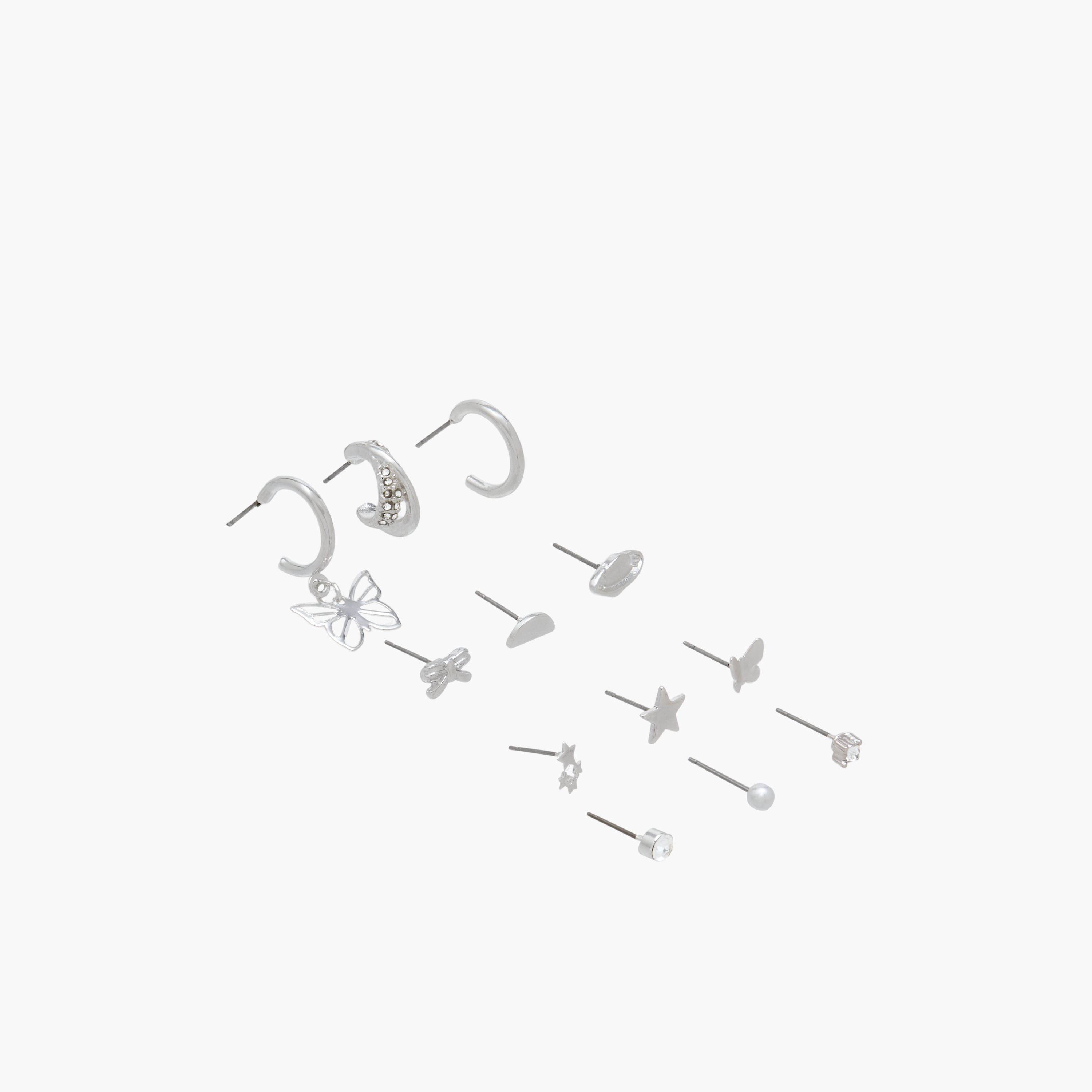 Pack of 12 Assorted Silver Tone Earrings with Pushback Closure-women-watchesandjewellery-jewellery-earrings-image-2