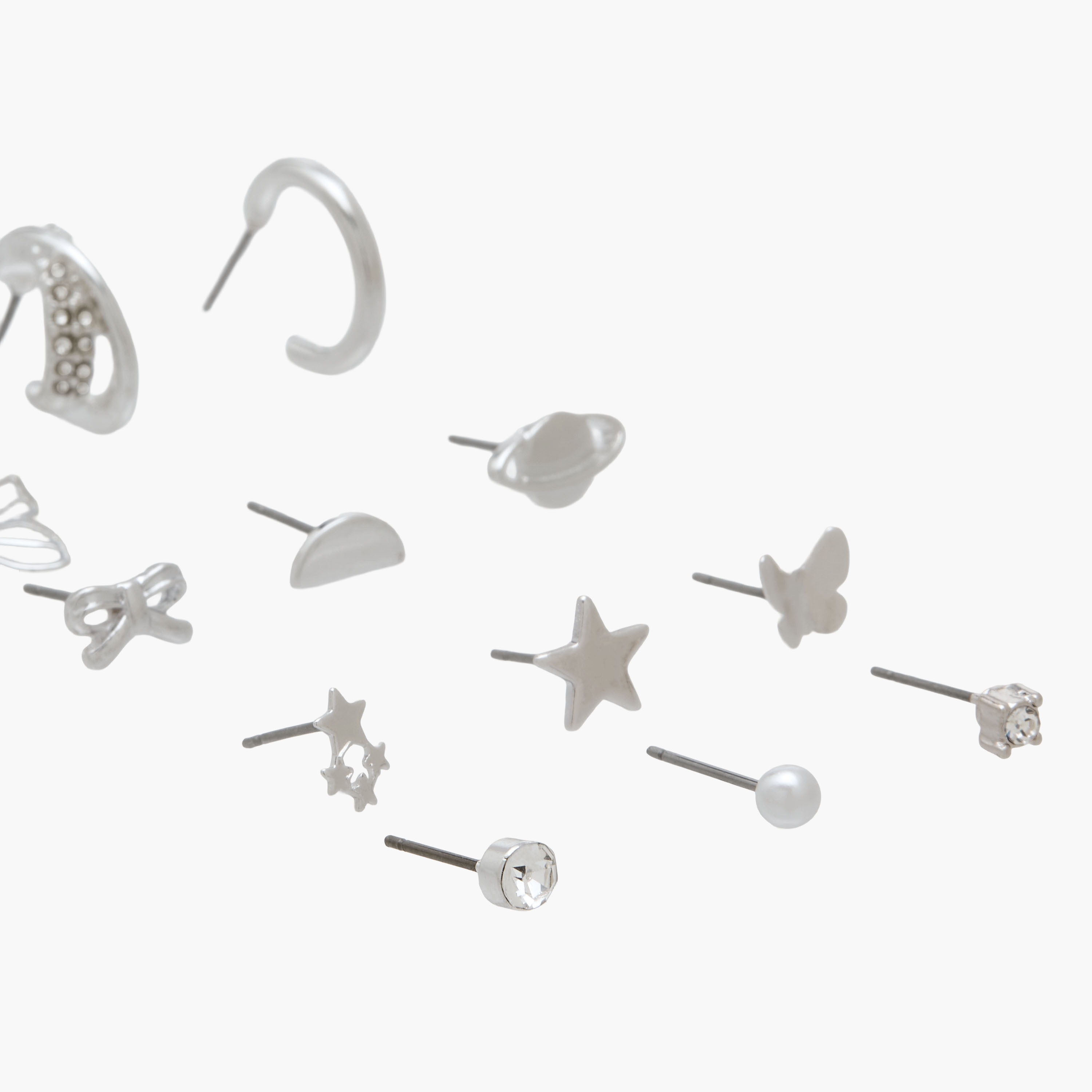 Pack of 12 Assorted Silver Tone Earrings with Pushback Closure-women-watchesandjewellery-jewellery-earrings-image-3