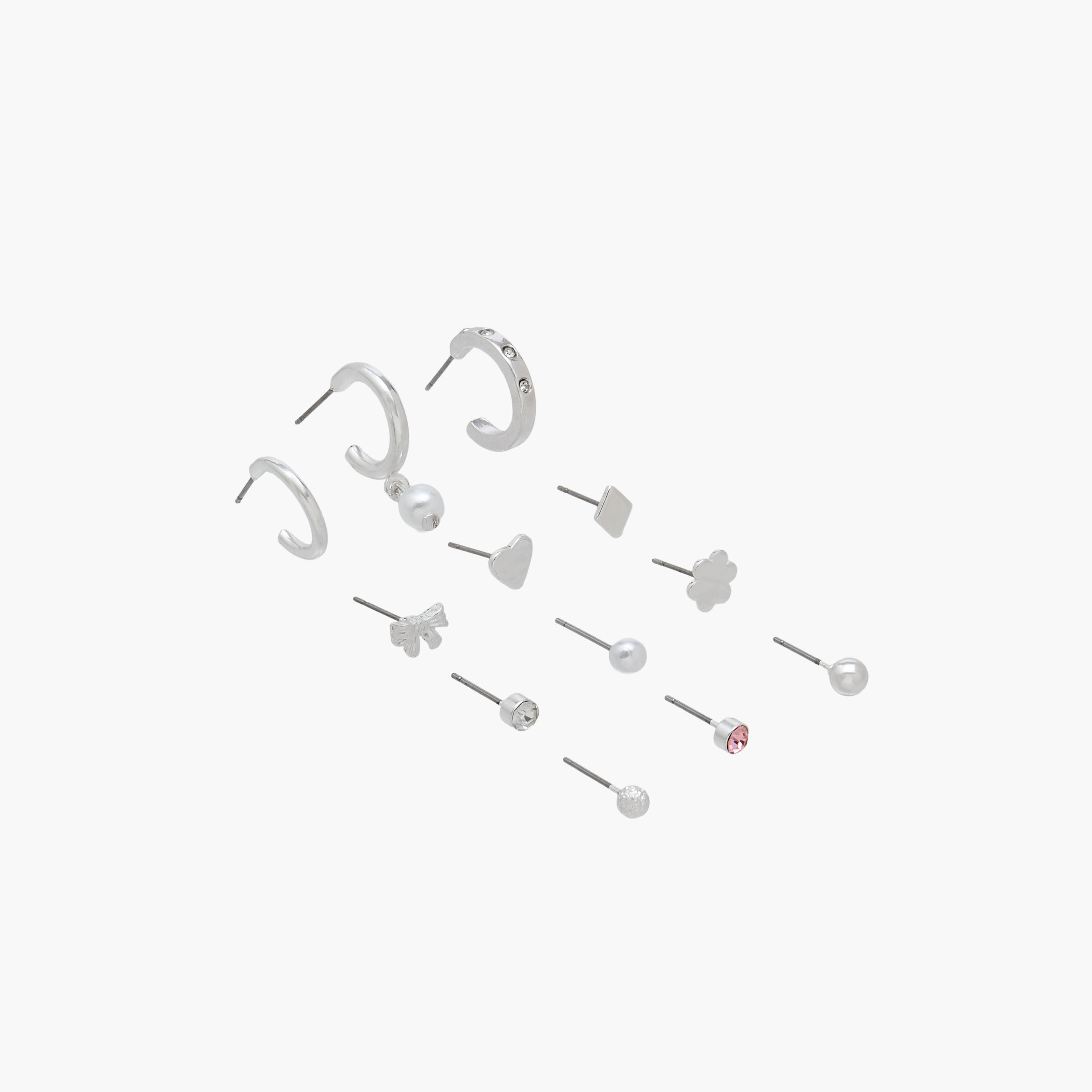 Pack of 12 Assorted Silver Tone Earrings with Pushback Closure-women-watchesandjewellery-jewellery-earrings-image-2