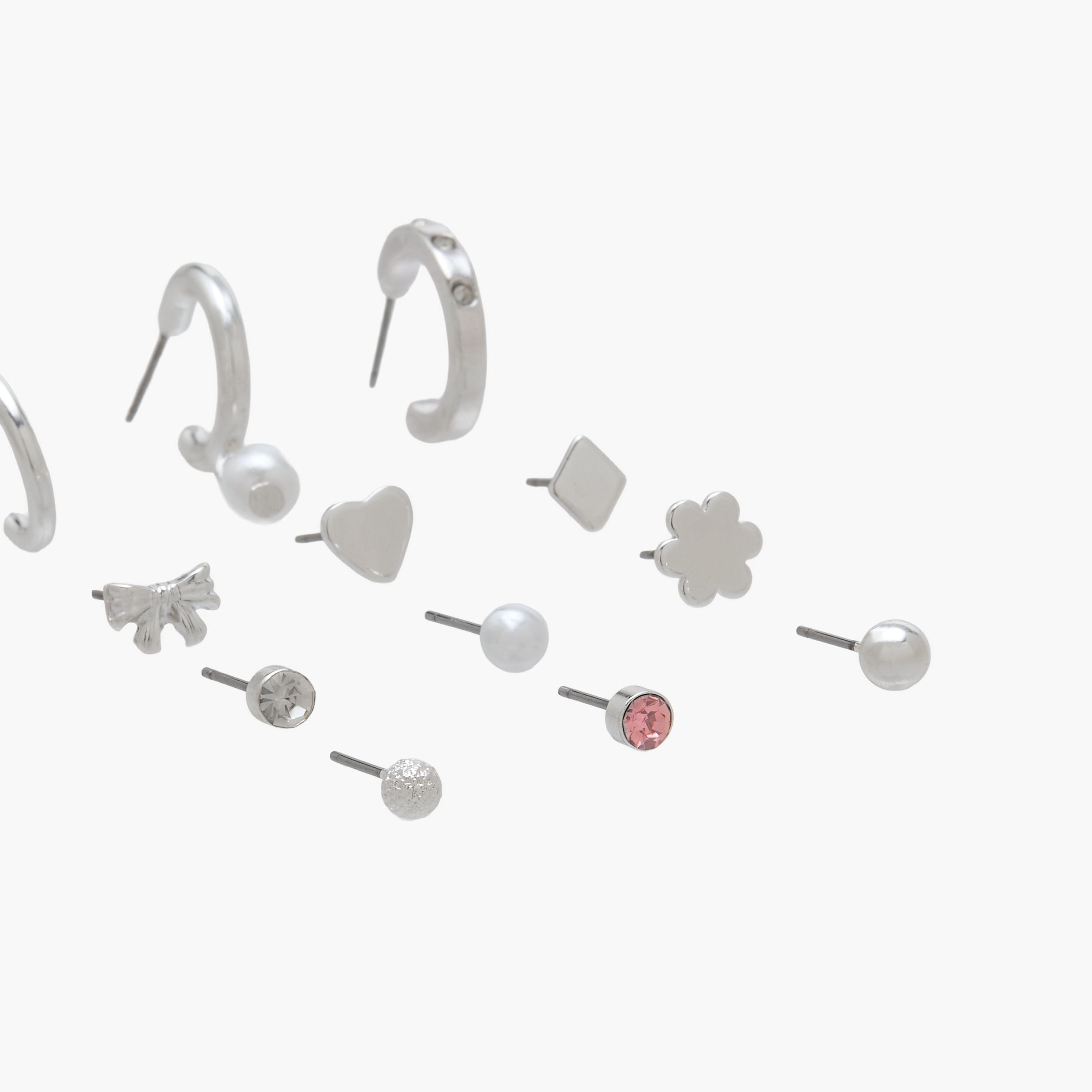 Pack of 12 Assorted Silver Tone Earrings with Pushback Closure-women-watchesandjewellery-jewellery-earrings-image-3
