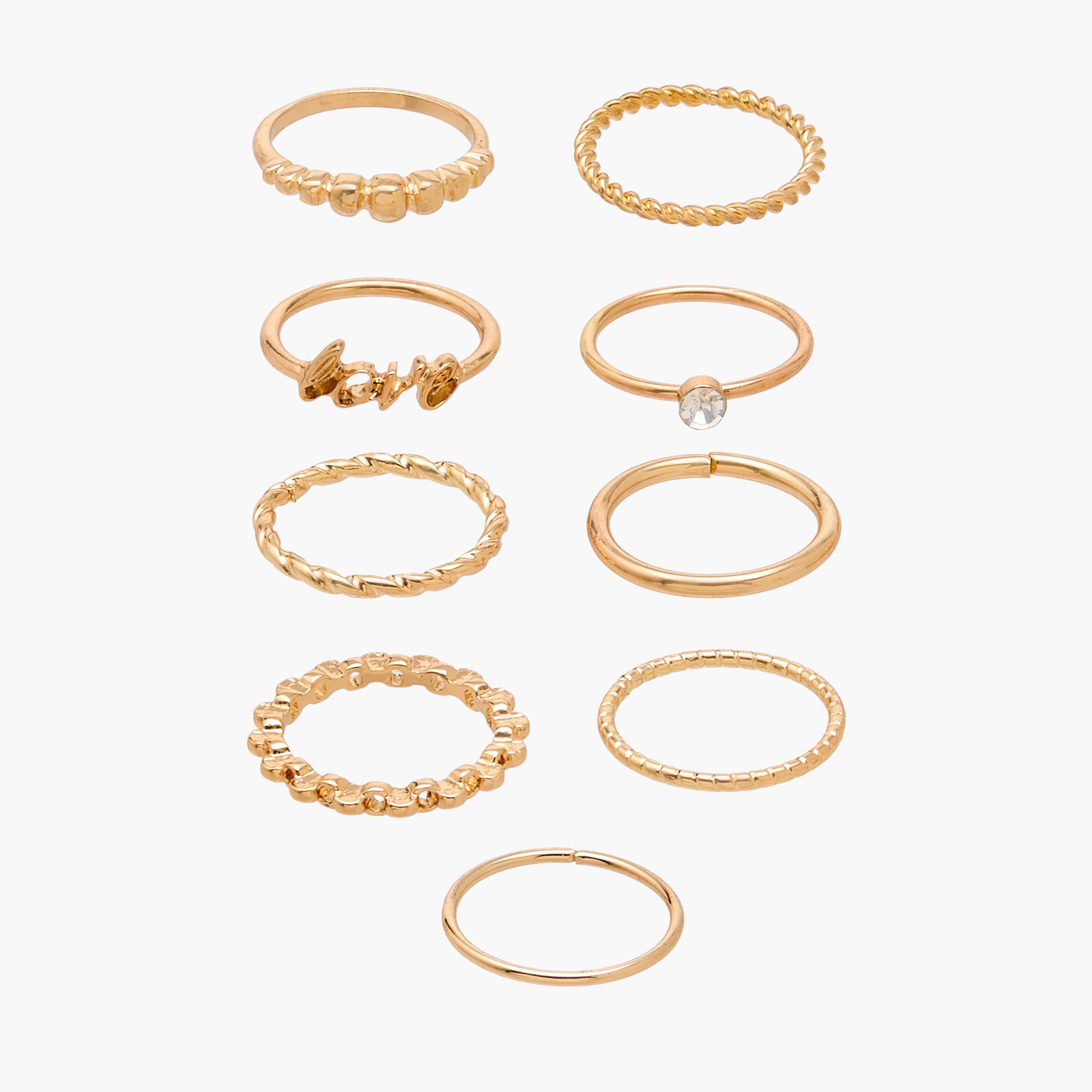 Set of 9 - Gold Tone Ring with Assorted Design-women-watchesandjewellery-jewellery-rings-image-1