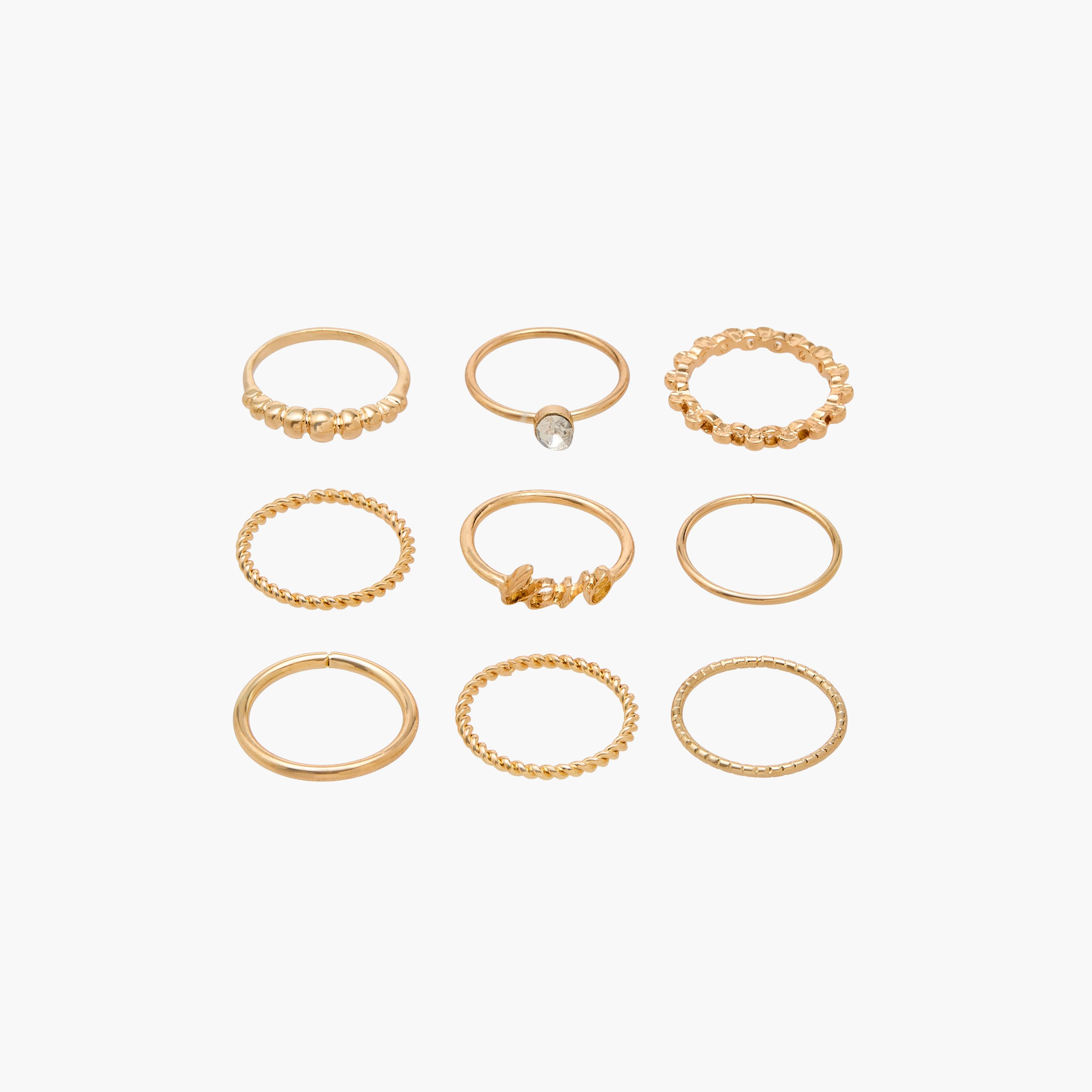 Set of 9 - Gold Tone Ring with Assorted Design-women-watchesandjewellery-jewellery-rings-image-1