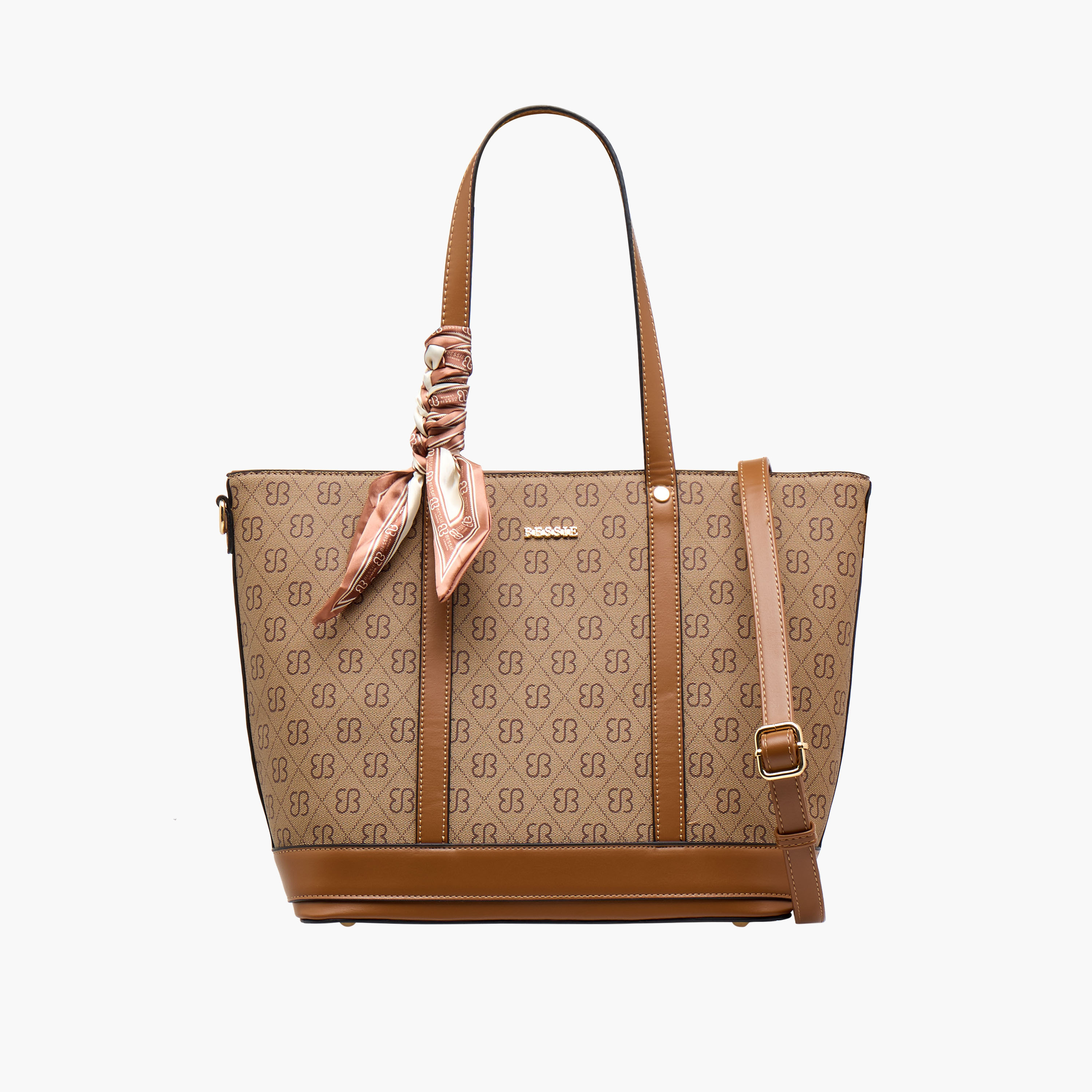 Bessie London Monogram Print Tote Bag with Scarf-women-bagsandwallets-handbags-image-1