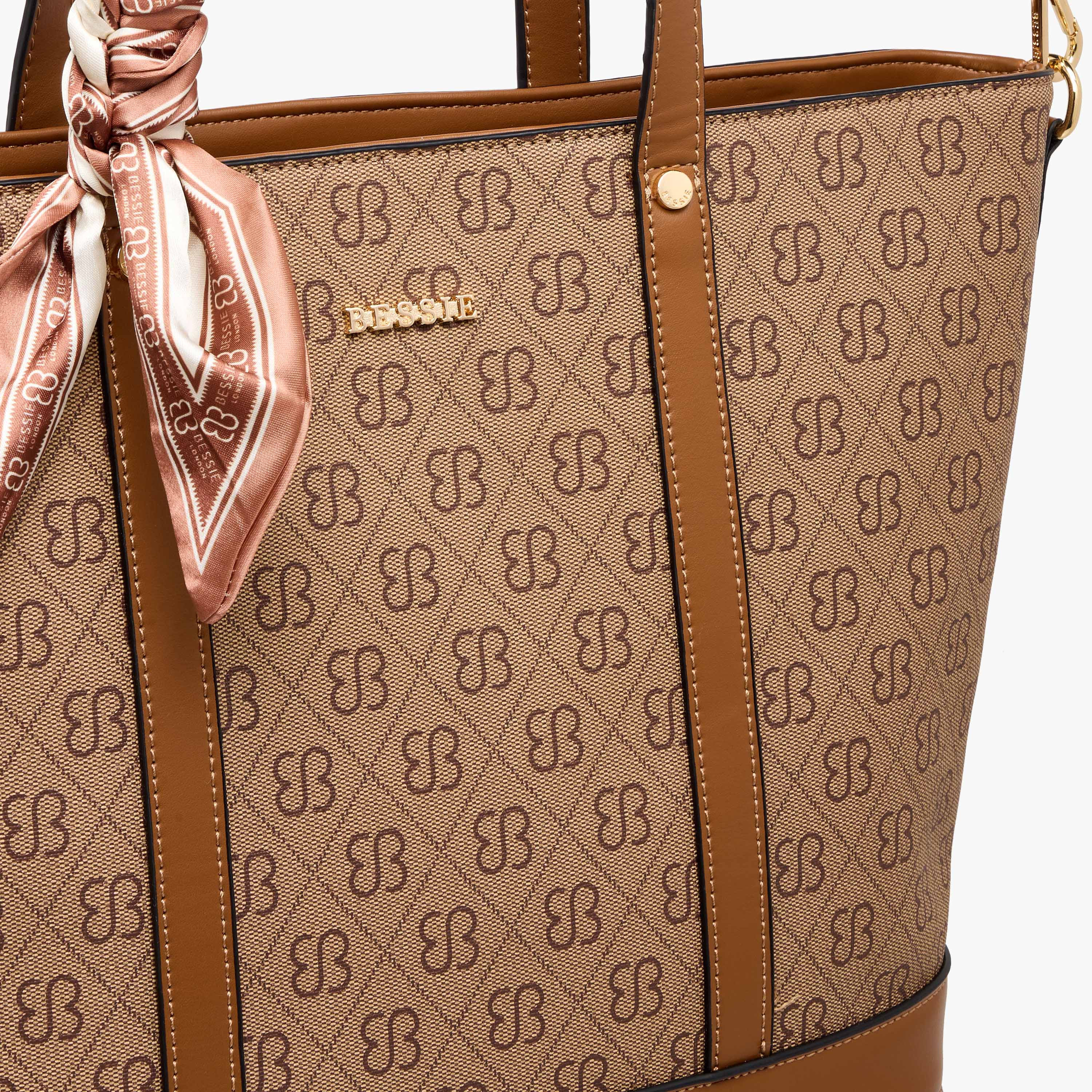 Bessie London Monogram Print Tote Bag with Scarf-women-bagsandwallets-handbags-image-5