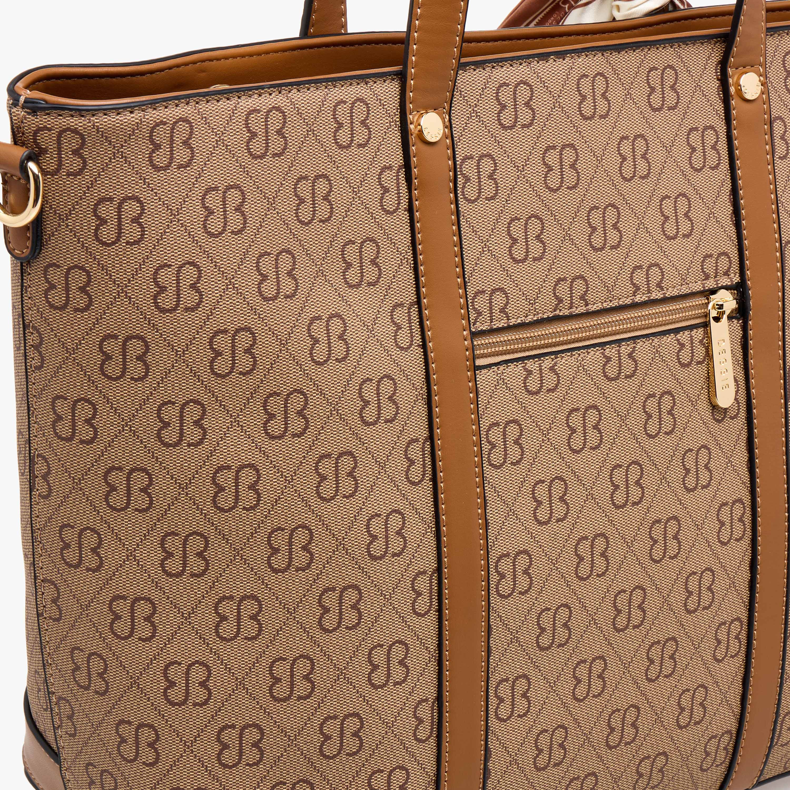 Bessie London Monogram Print Tote Bag with Scarf-women-bagsandwallets-handbags-image-6