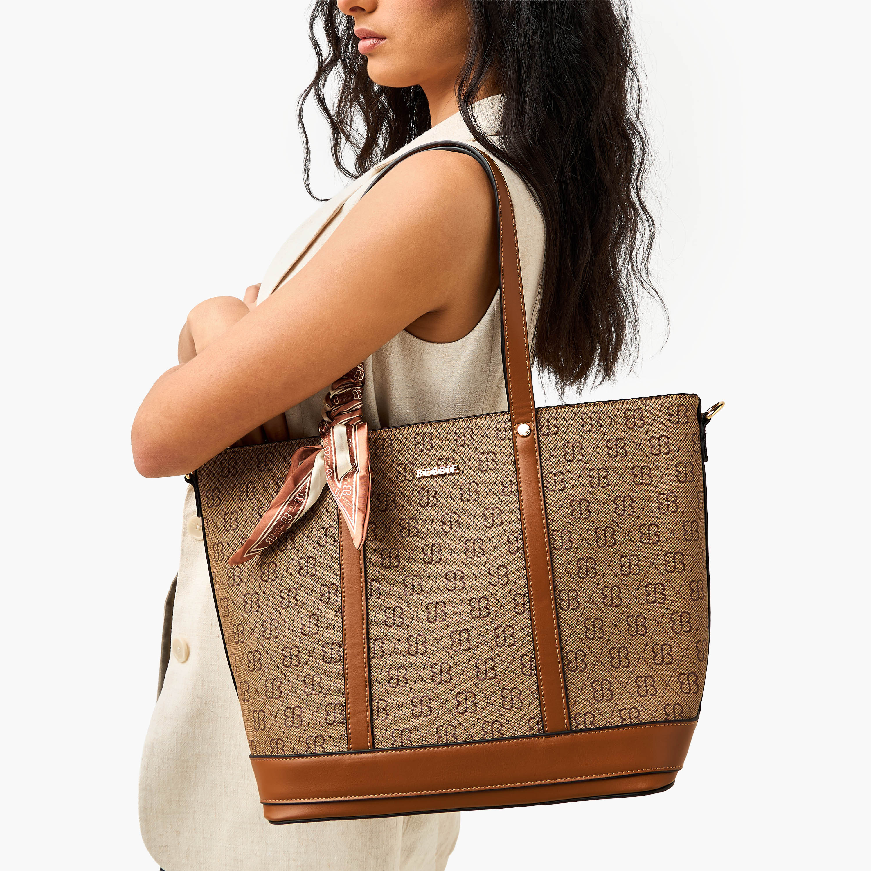 Bessie London Monogram Print Tote Bag with Scarf-women-bagsandwallets-handbags-image-8