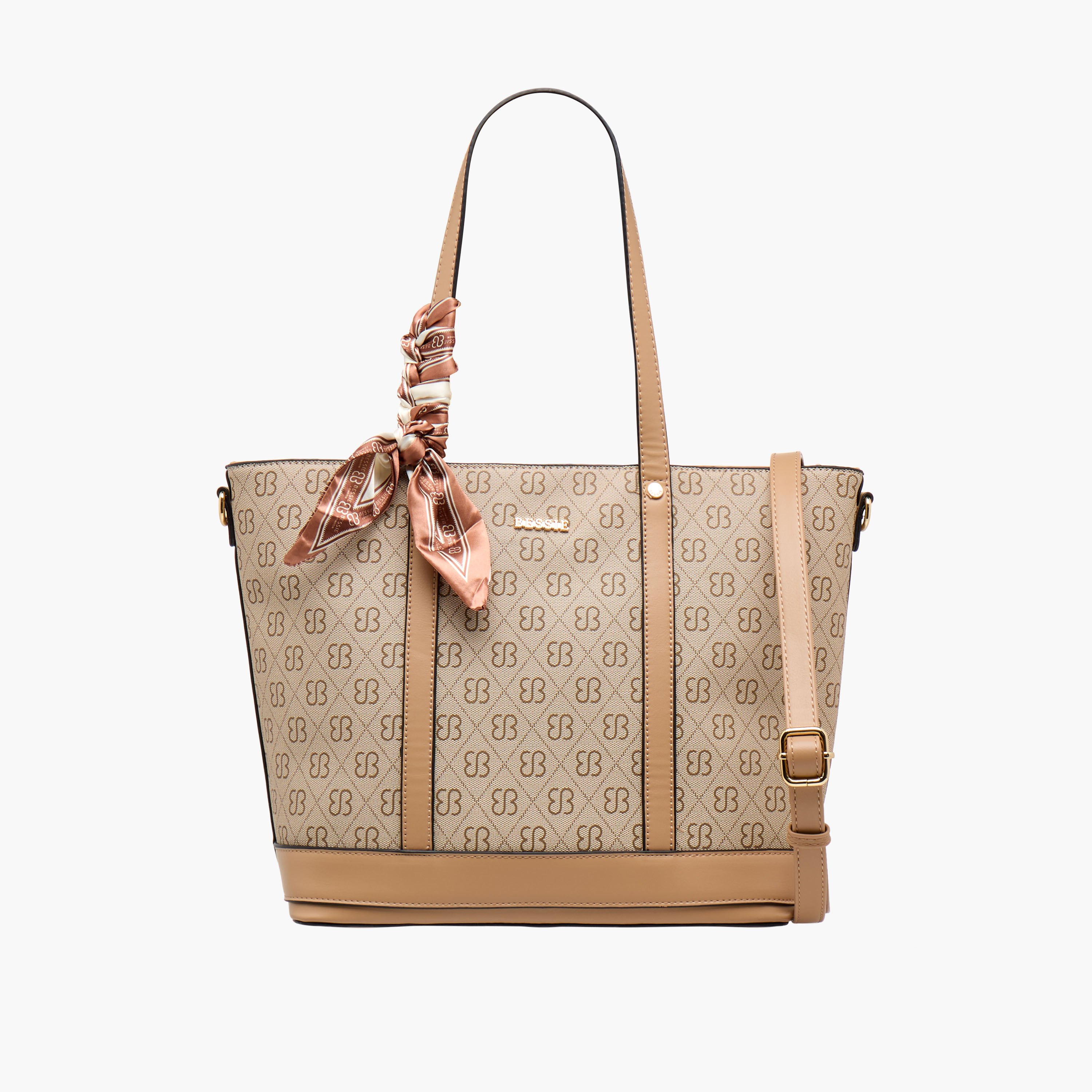 Bessie London Monogram Print Tote Bag with Scarf-women-bagsandwallets-handbags-image-1