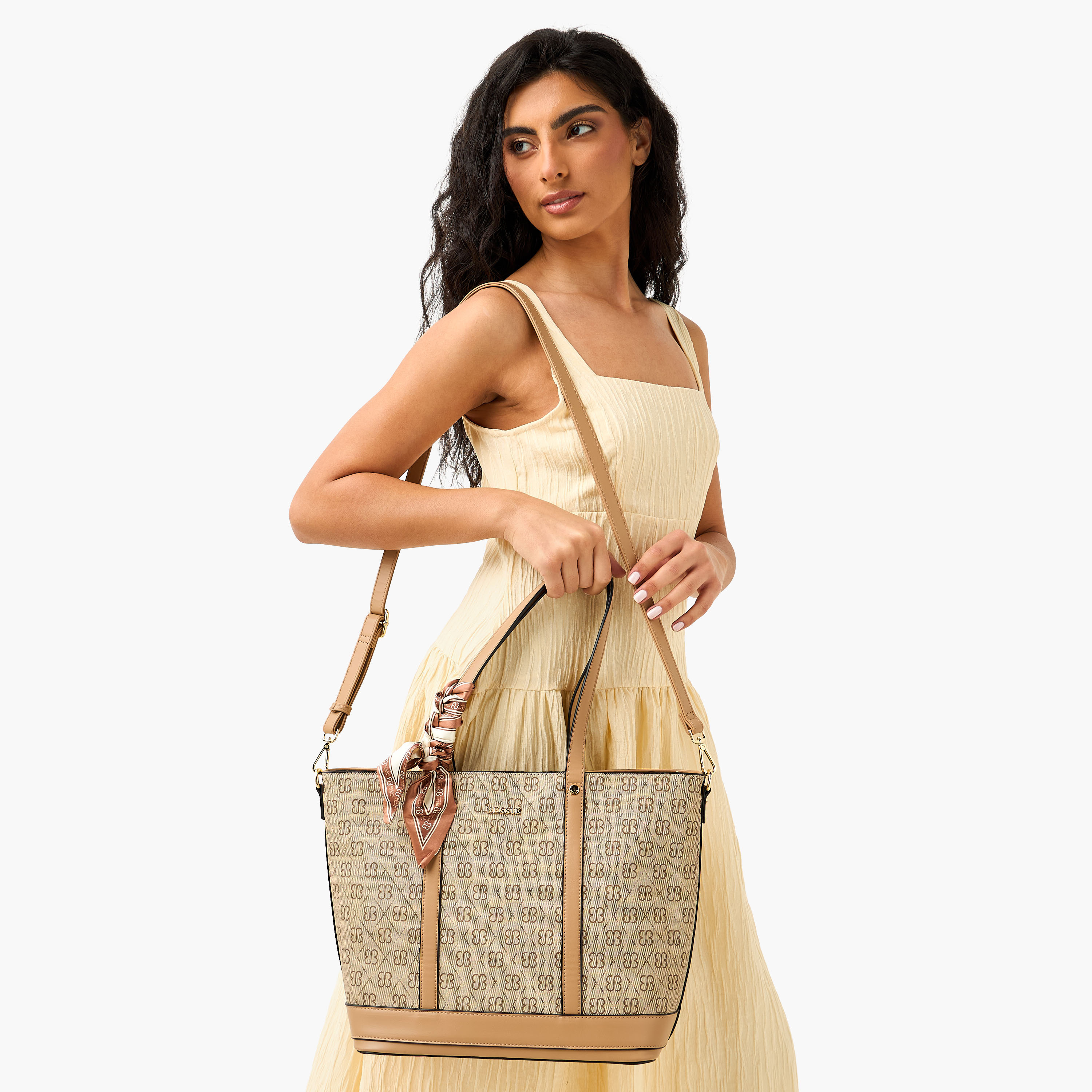 Bessie London Monogram Print Tote Bag with Scarf-women-bagsandwallets-handbags-image-2
