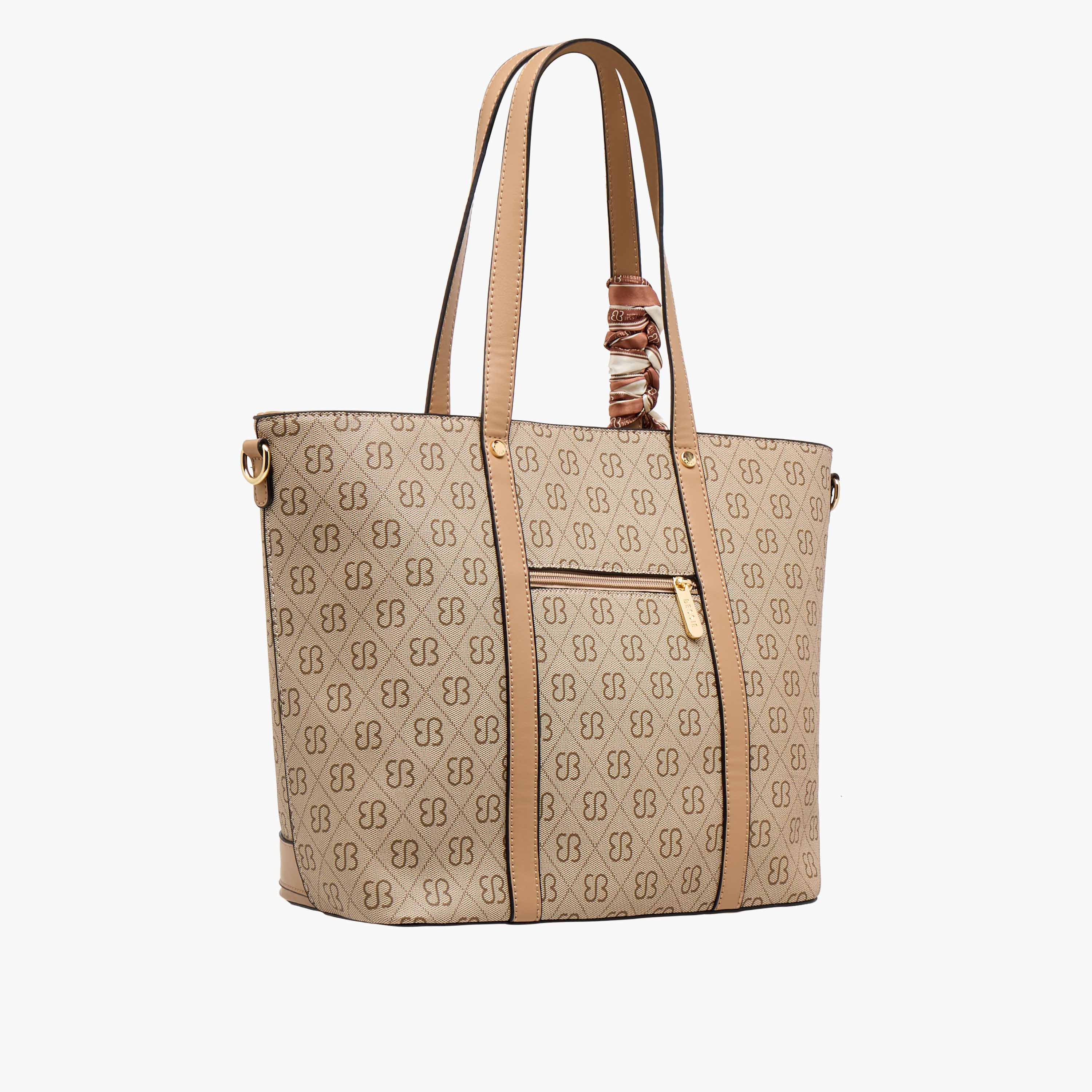 Bessie London Monogram Print Tote Bag with Scarf-women-bagsandwallets-handbags-image-4
