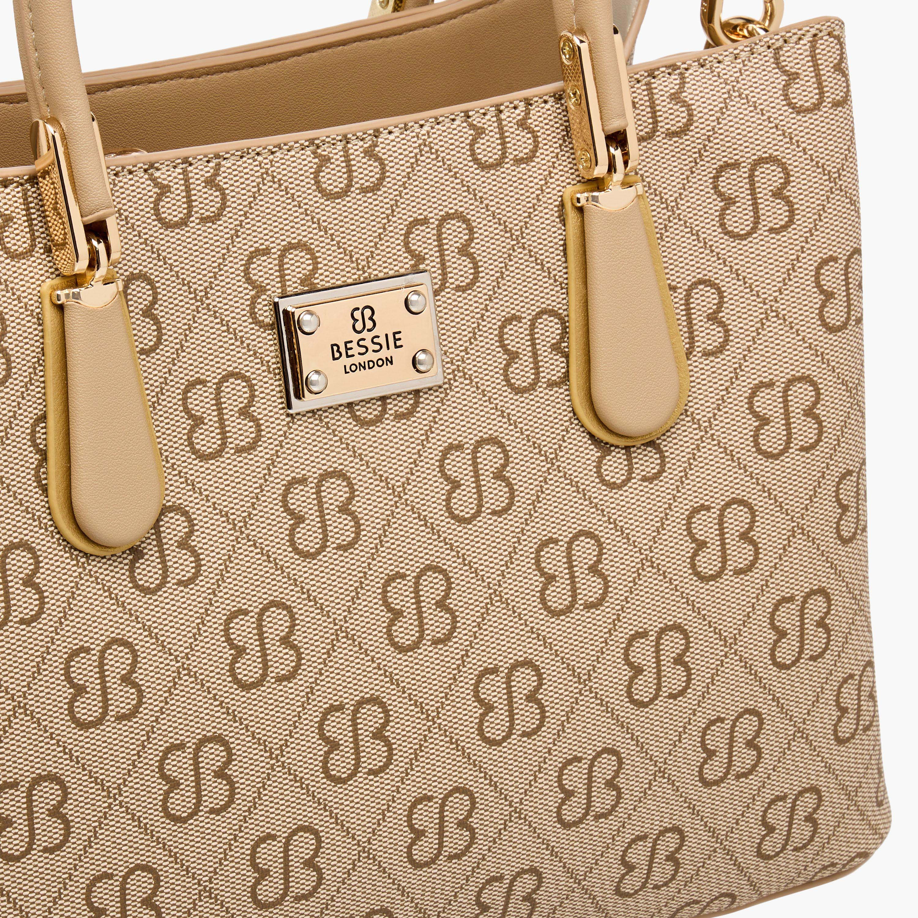 Bessie London Monogram Print Satchel Bag with Double Handle-women-bagsandwallets-handbags-image-5