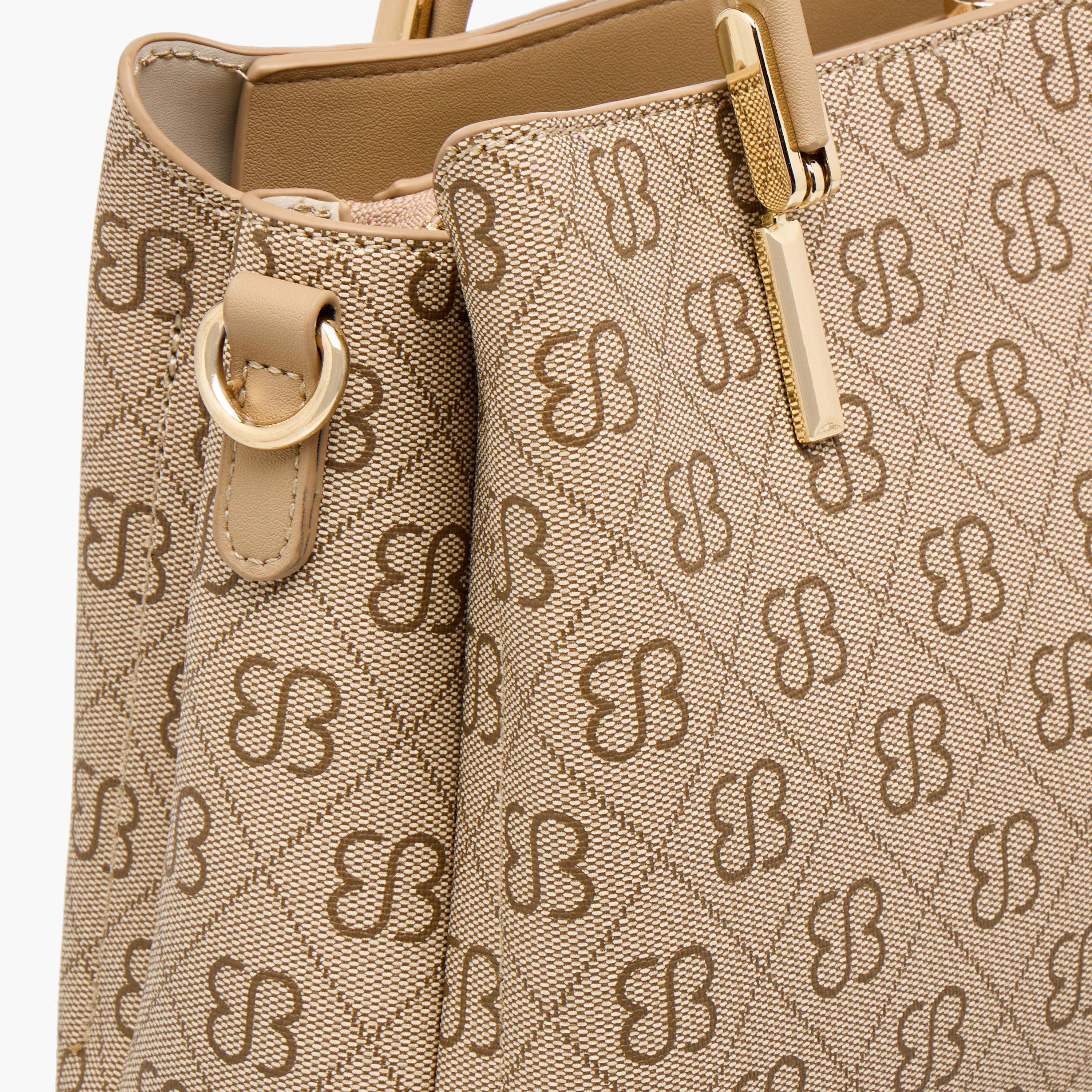 Bessie London Monogram Print Satchel Bag with Double Handle-women-bagsandwallets-handbags-image-6