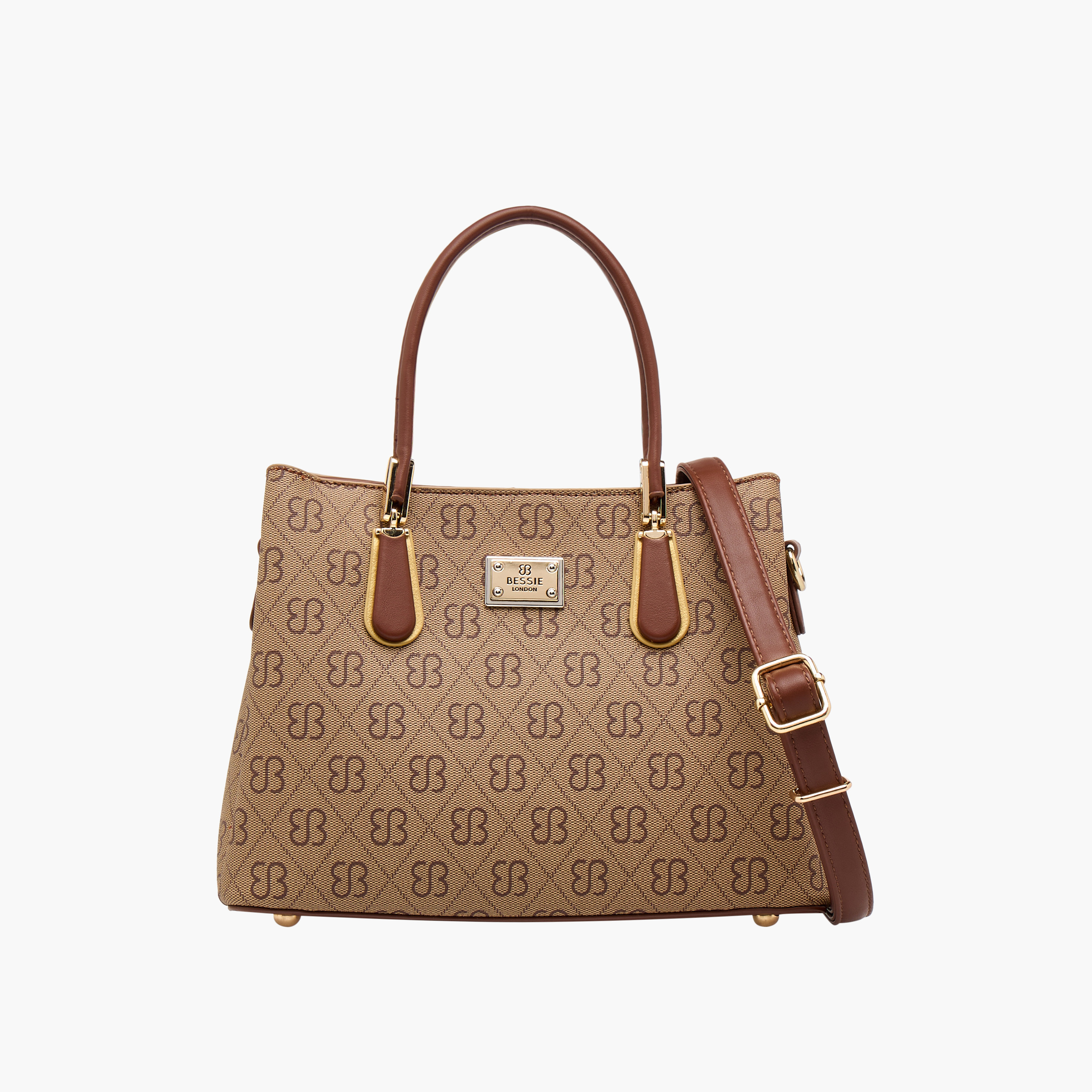 Bessie London Monogram Print Satchel Bag with Double Handle-women-bagsandwallets-handbags-image-1