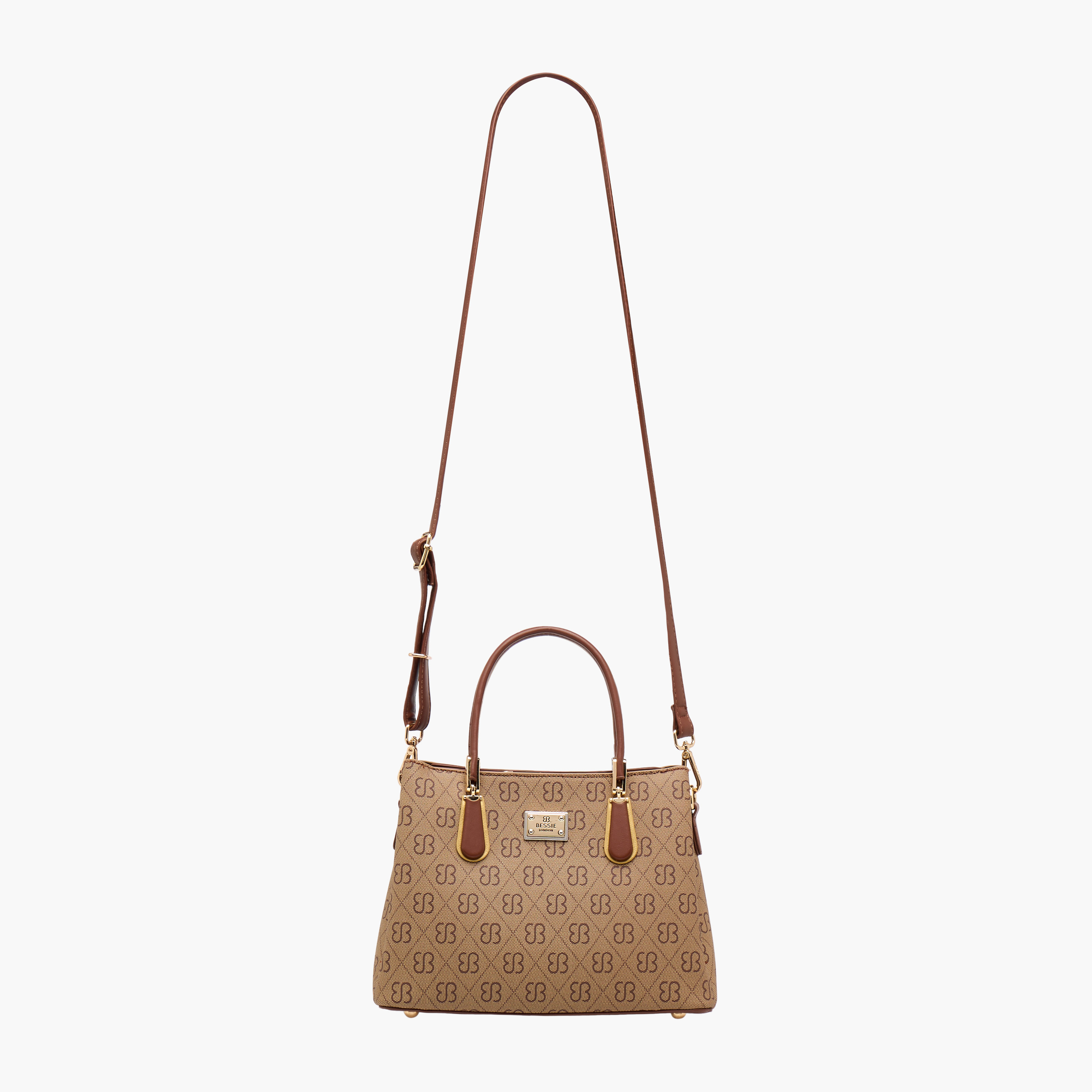 Bessie London Monogram Print Satchel Bag with Double Handle-women-bagsandwallets-handbags-image-4