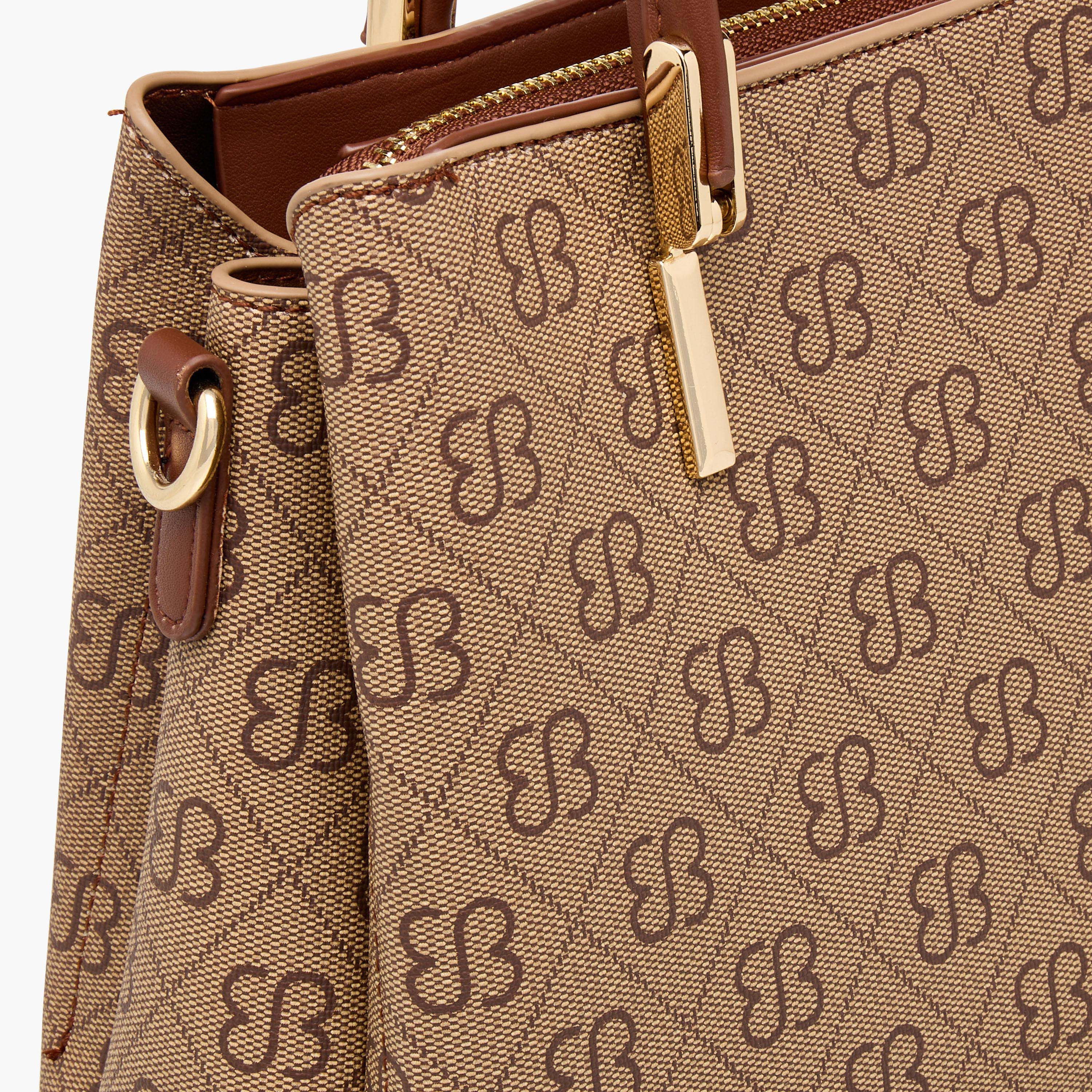 Bessie London Monogram Print Satchel Bag with Double Handle-women-bagsandwallets-handbags-image-7