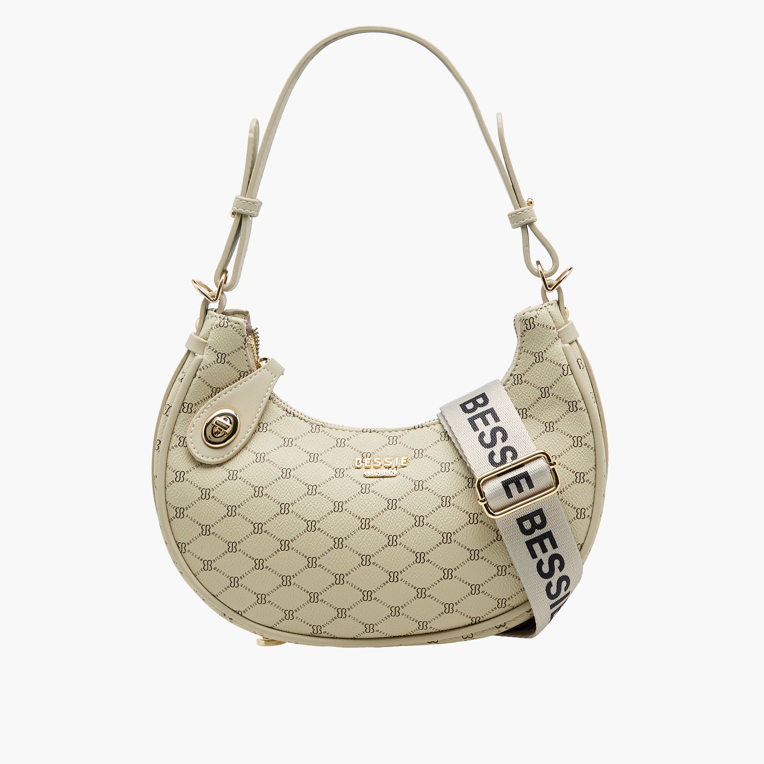 Bessie London Monogram Print Shoulder Bag with Detachable Strap-women-bagsandwallets-handbags-image-1