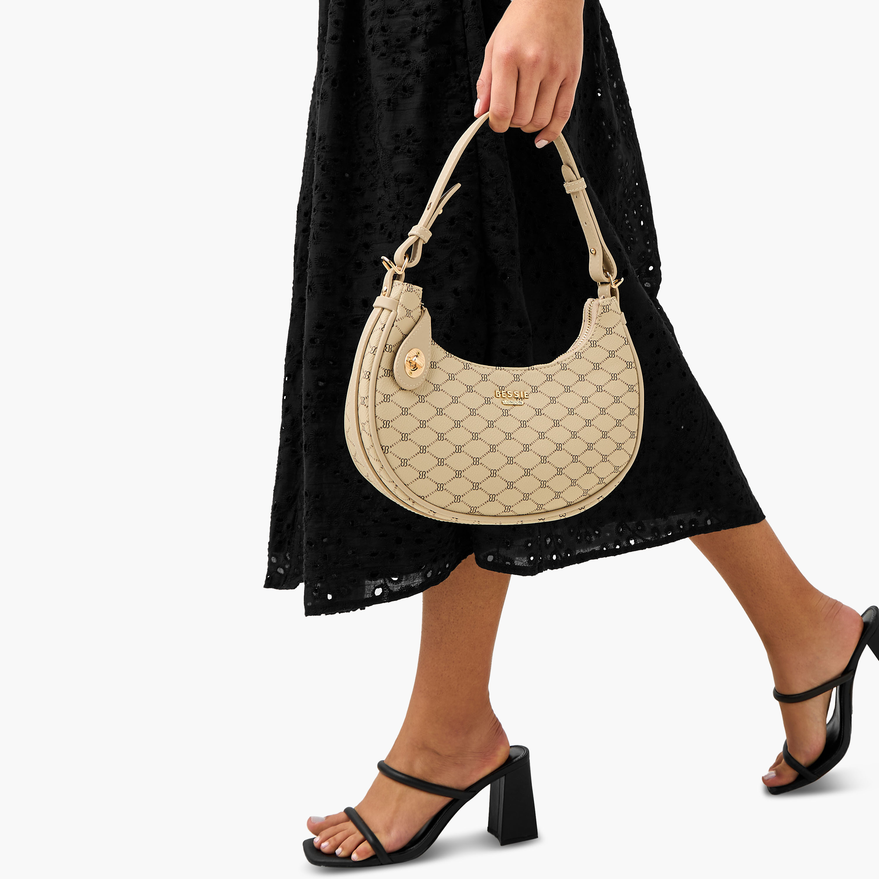 Bessie London Monogram Print Shoulder Bag with Detachable Strap-women-bagsandwallets-handbags-image-2