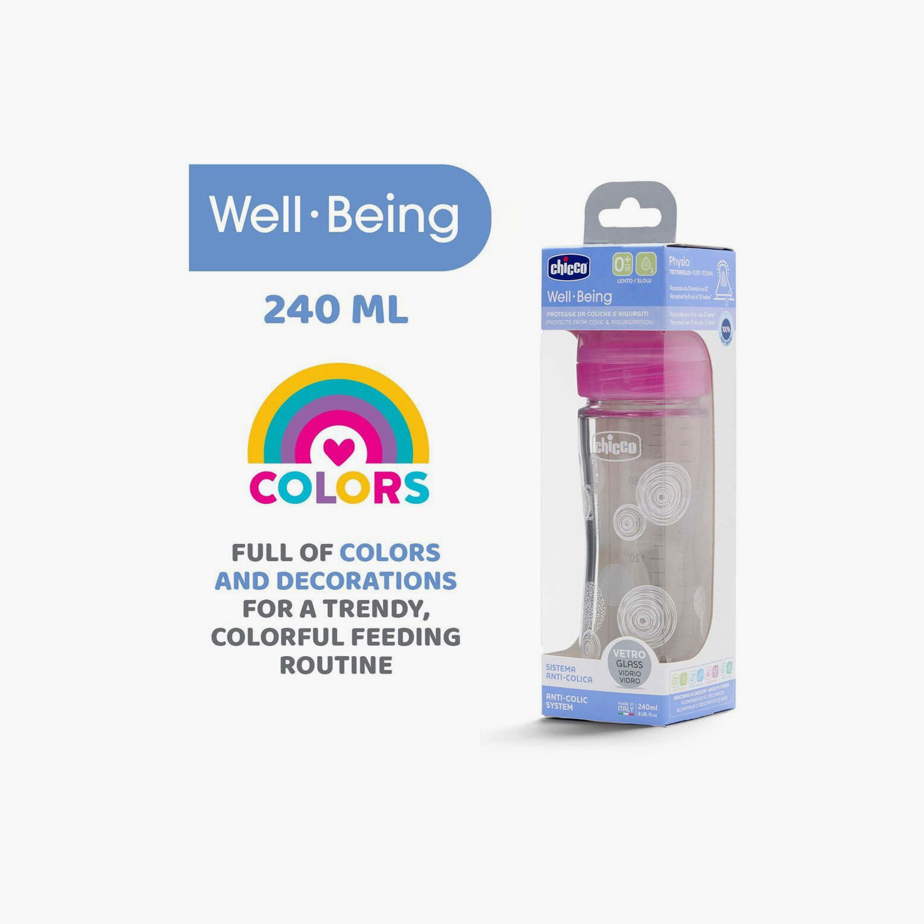 زجاجة رضاعة ويل بينج بتدفق بطيء من شيكو - 240 مل - 0 شهر+-baby-feeding-feedingbottles-bottlesandteats-image-2