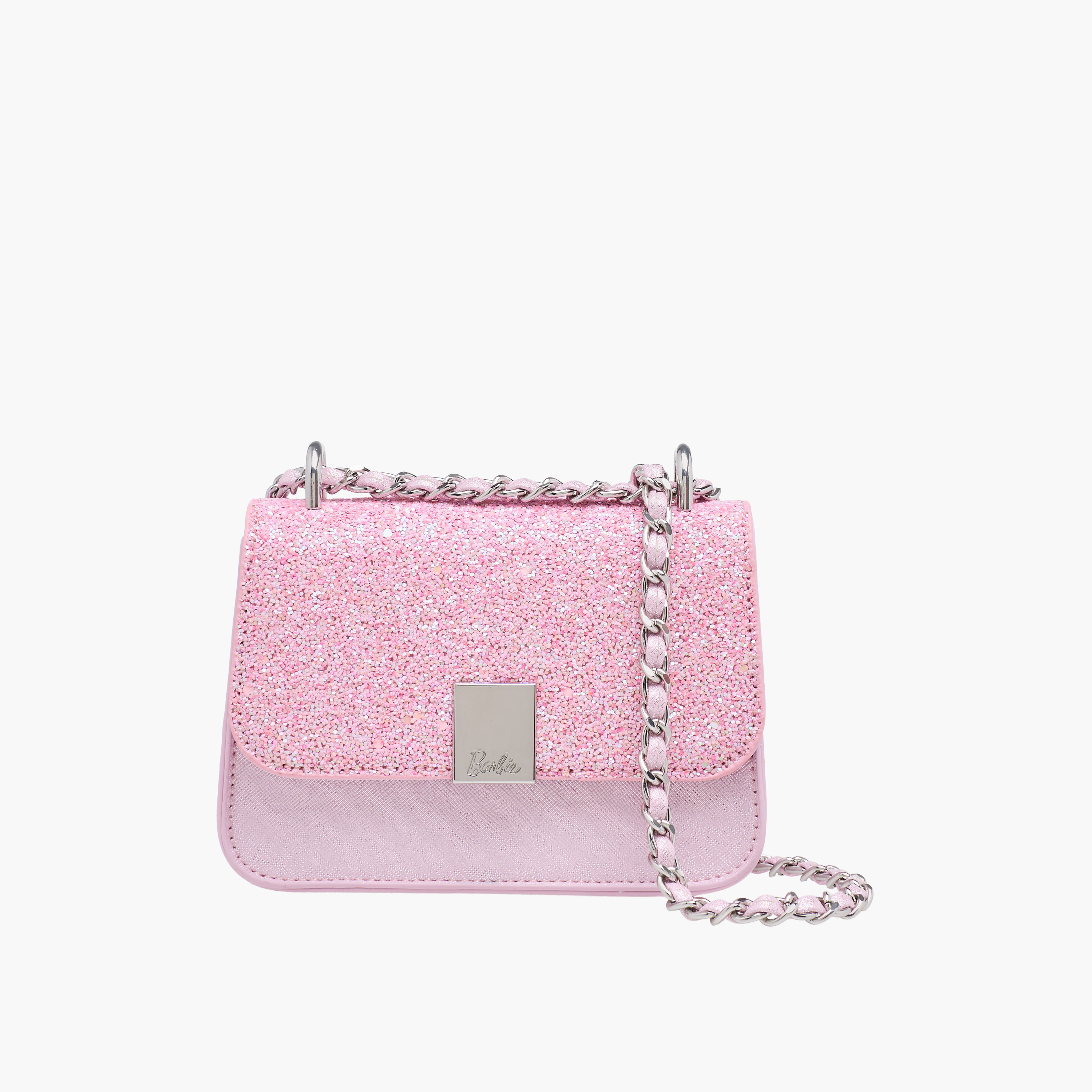 Barbie Glitter Embellished Crossbody Bag with Chain Strap-girls-accessories-bags-image-1