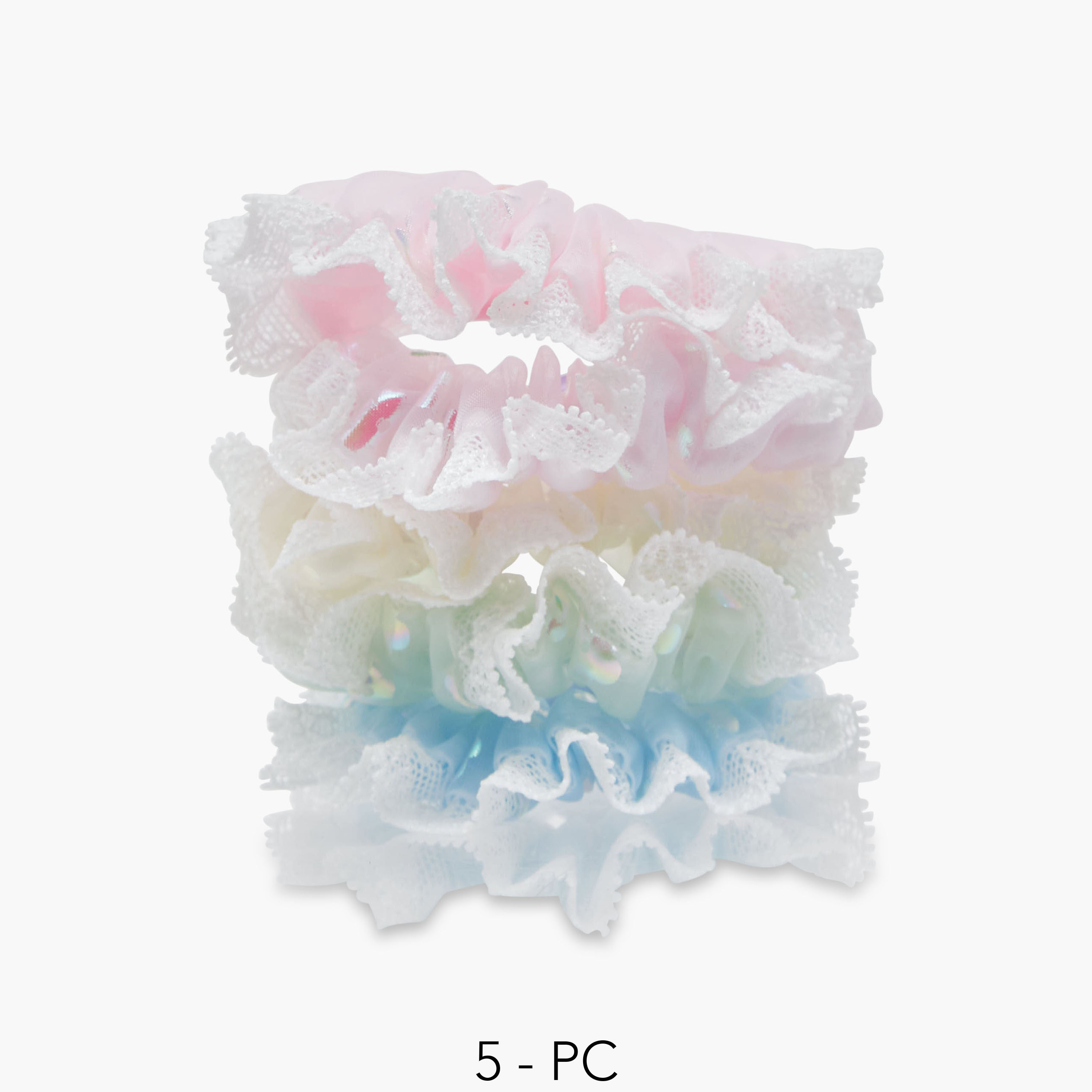Pack of 5 Charmz Hair Scrunchie with Lace Trim Detail-baby-girls-accessories-hairaccessories-image-1