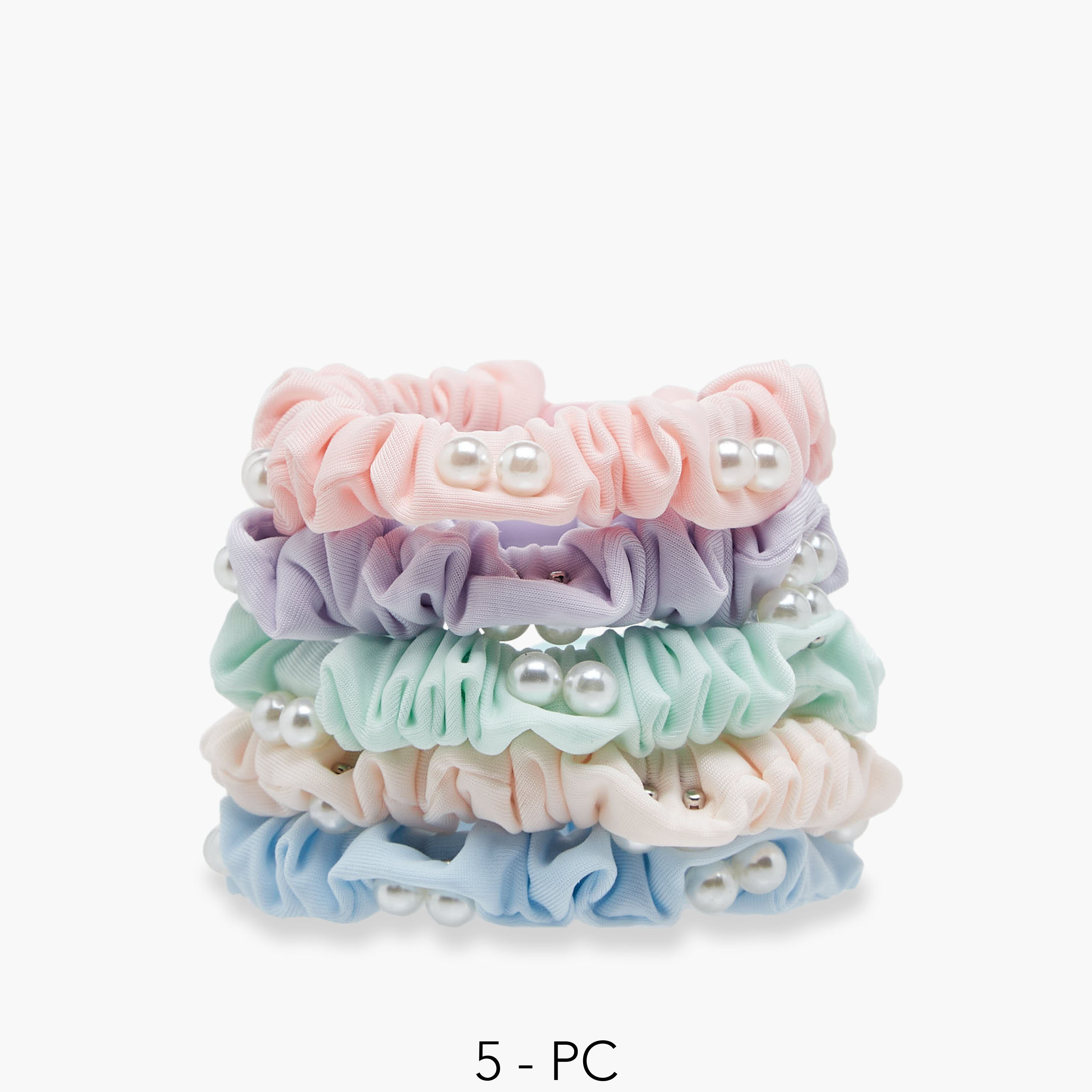 Pack of 5 Charmz Hair Scrunchie with Pearl Embellished Design-girls-accessories-hairaccessories-image-1