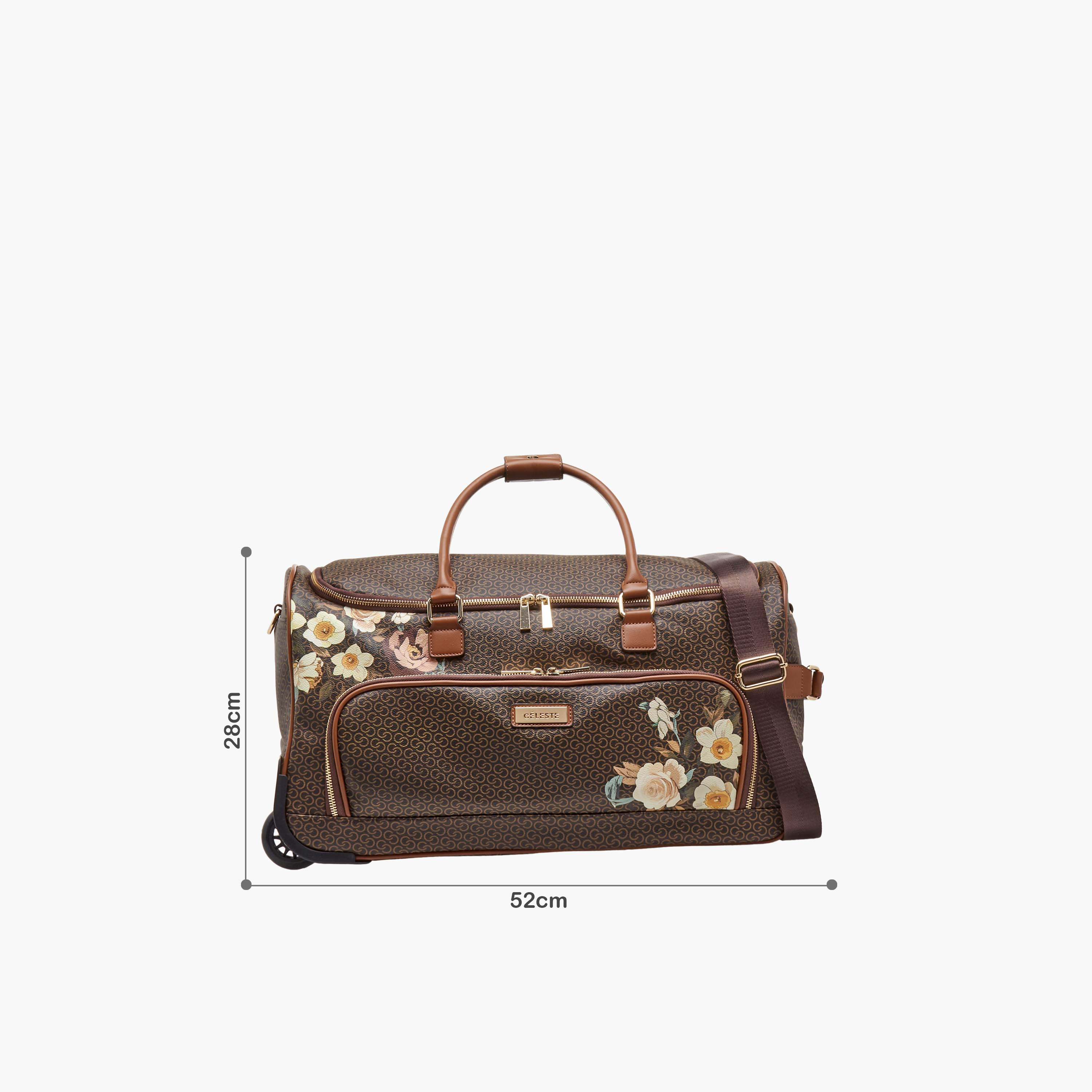 Celeste Monogram Print Duffle Bag with Retractable Handle-travel-luggagesandbags-dufflebags-image-2