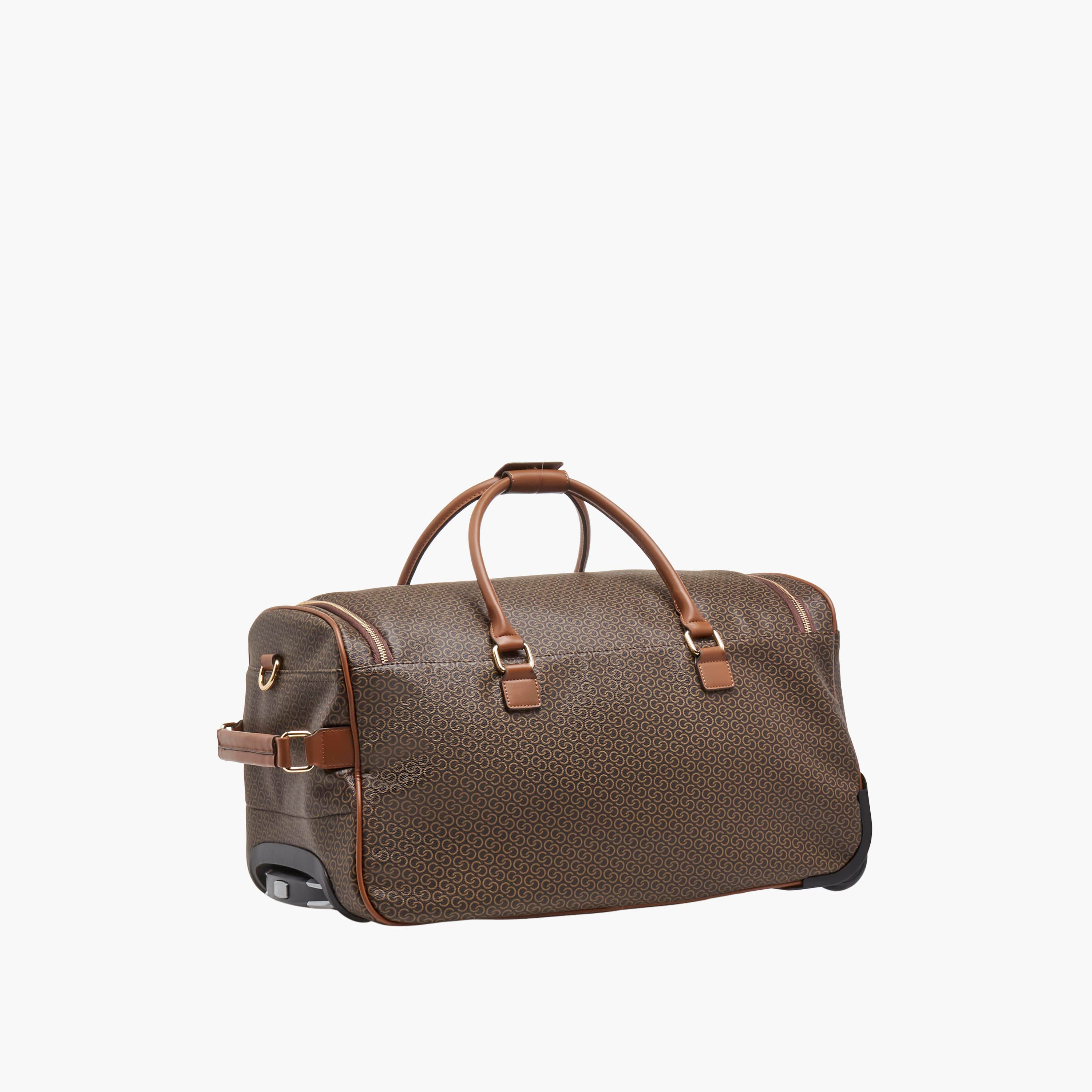 Celeste Monogram Print Duffle Bag with Retractable Handle-travel-luggagesandbags-dufflebags-image-4