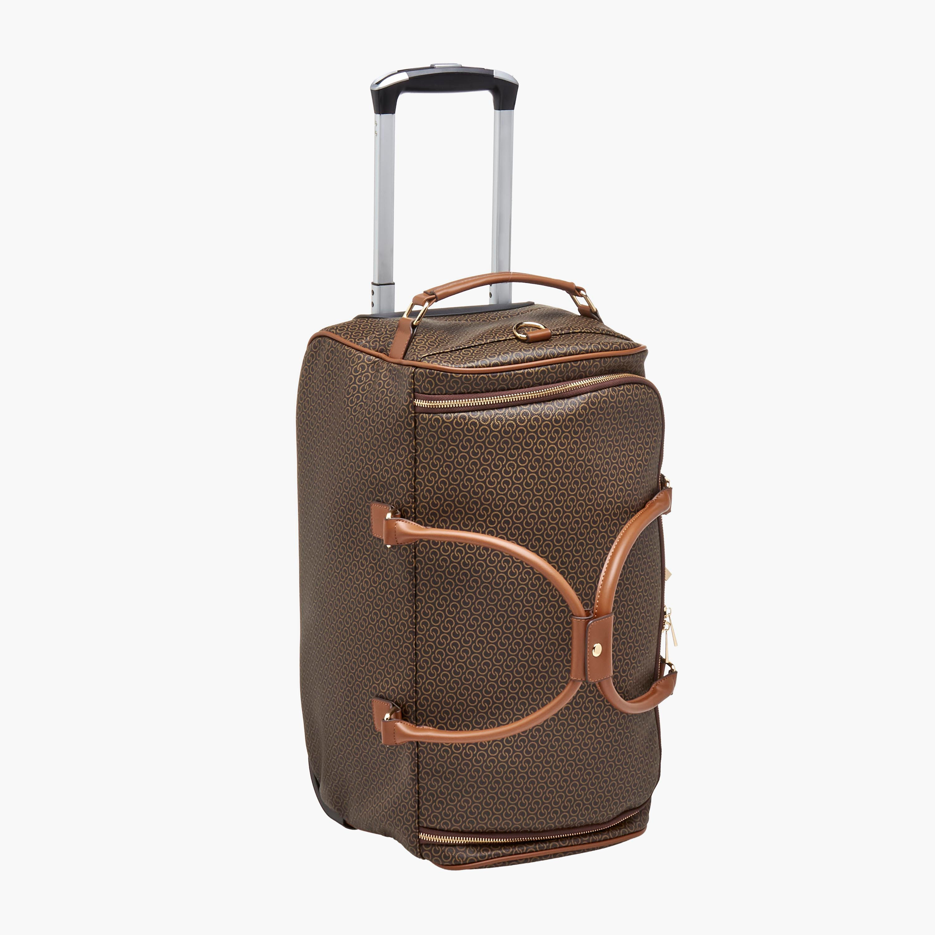 Celeste Monogram Print Duffle Bag with Retractable Handle-travel-luggagesandbags-dufflebags-image-5