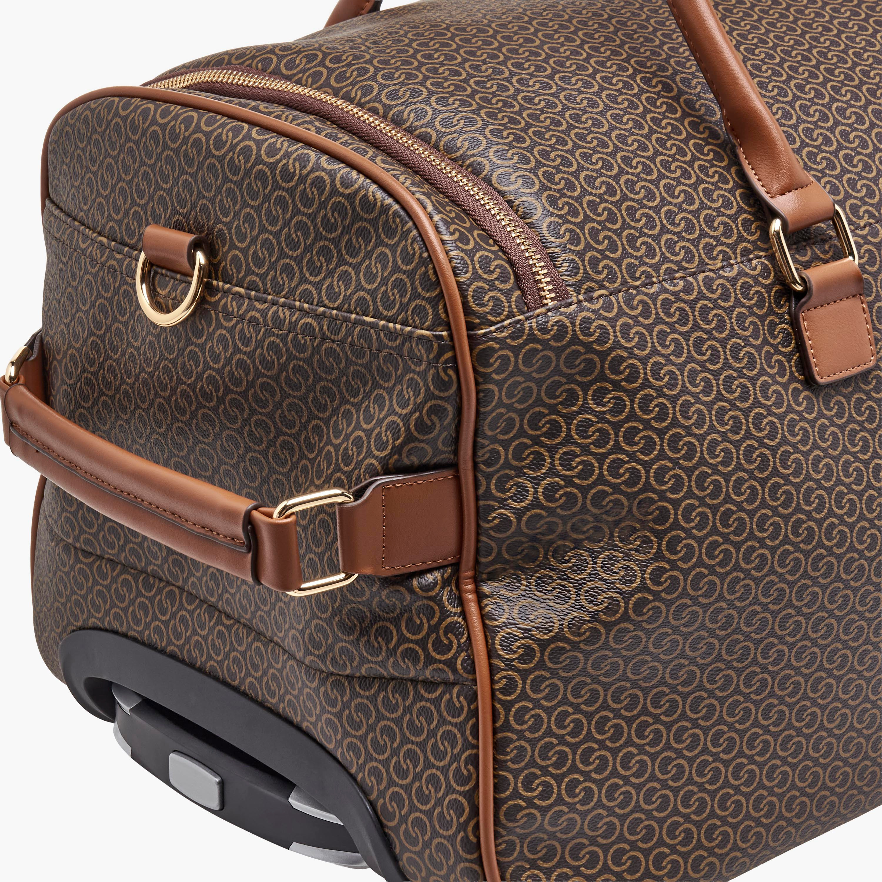 Celeste Monogram Print Duffle Bag with Retractable Handle-travel-luggagesandbags-dufflebags-image-7