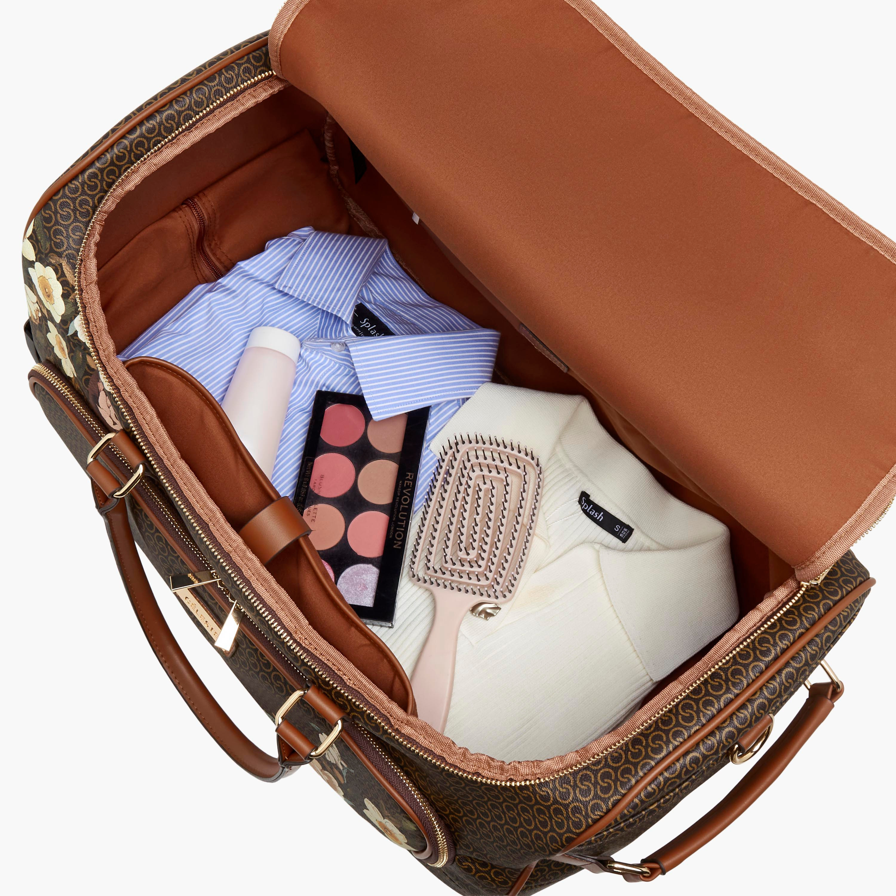 Celeste Monogram Print Duffle Bag with Retractable Handle-travel-luggagesandbags-dufflebags-image-9