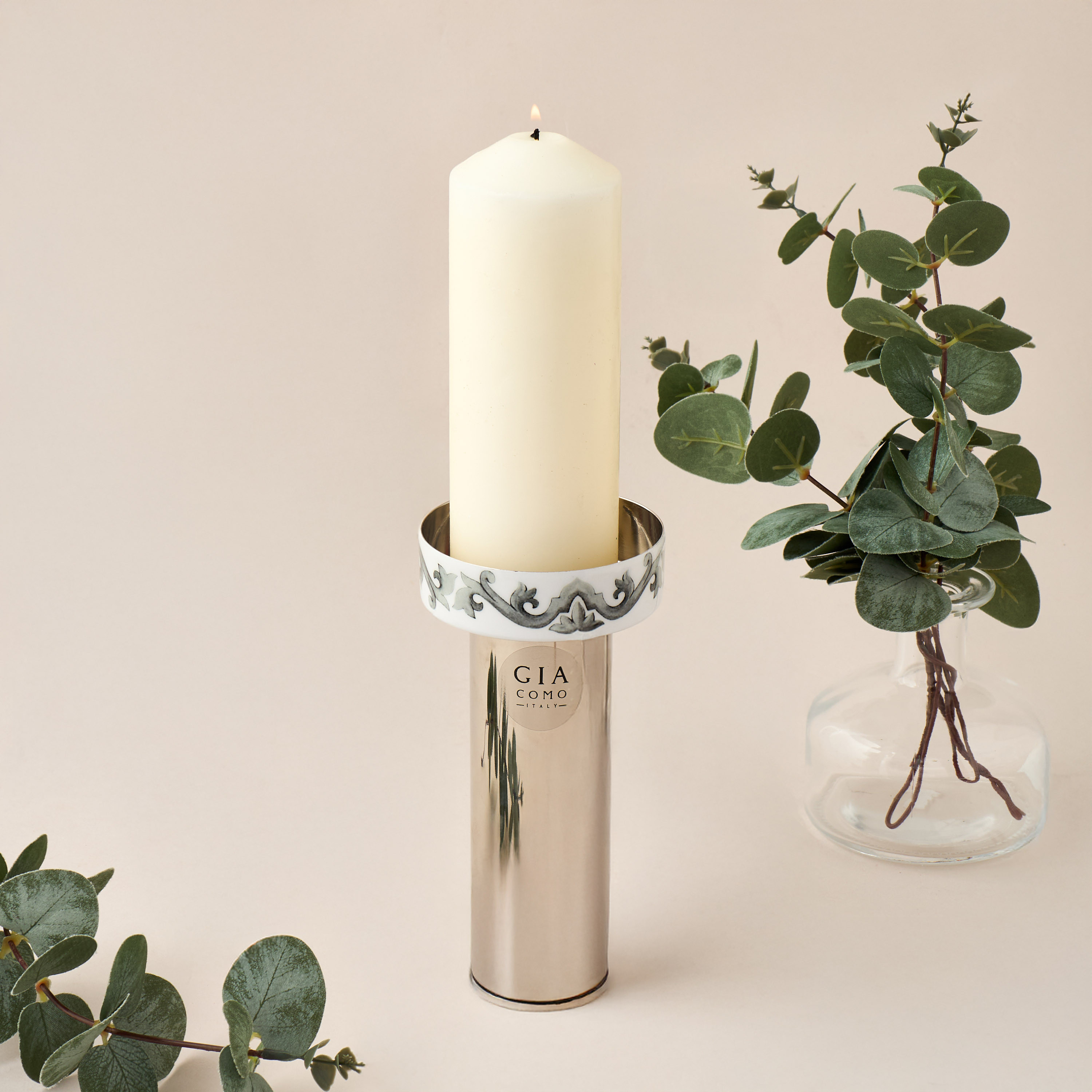 Gia Como Metallic Pillar Candleholder - 9 cms-household-decor-candleholdersandlanterns-image-2