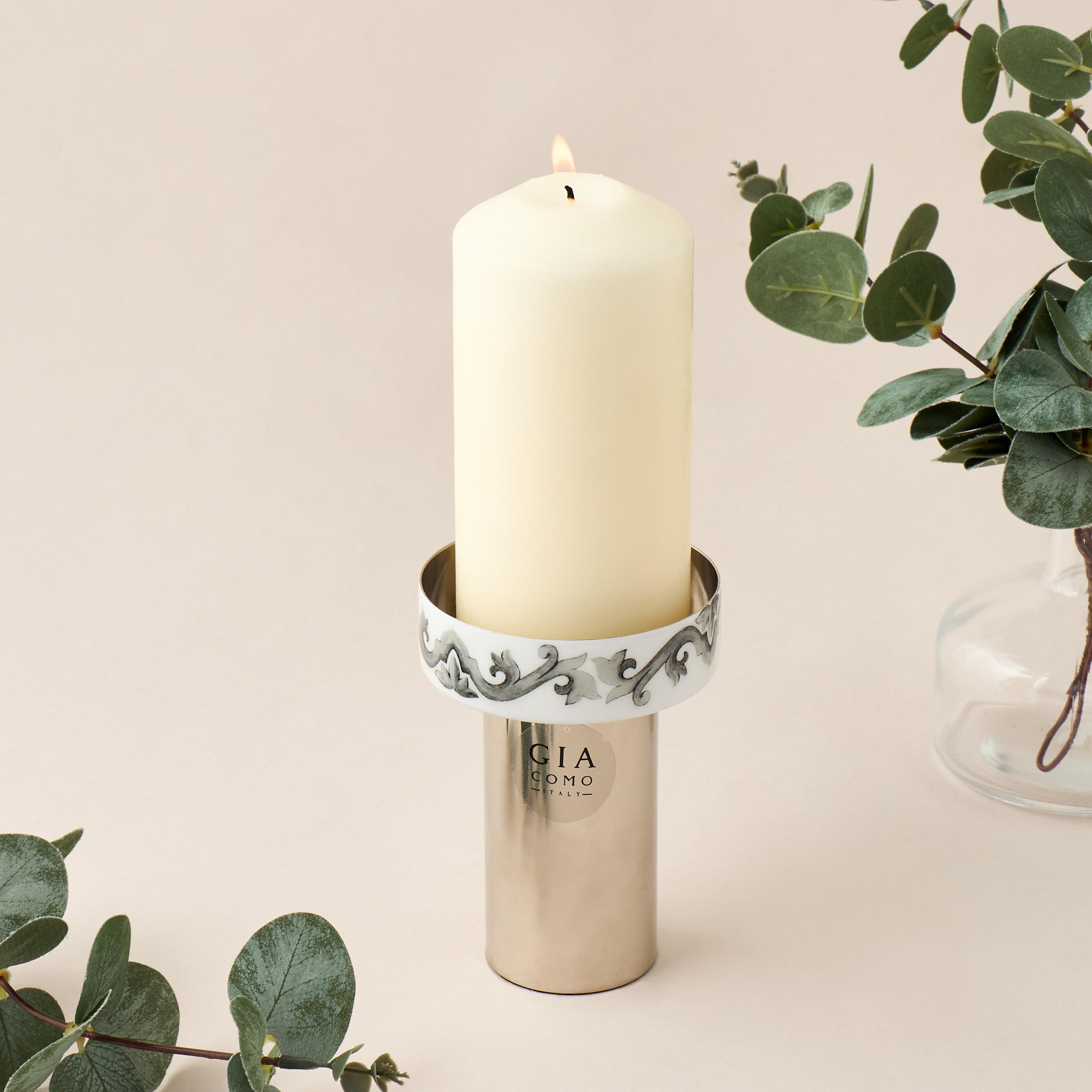 Gia Como Printed Pillar Candleholder - 23 cms-household-decor-candleholdersandlanterns-image-2
